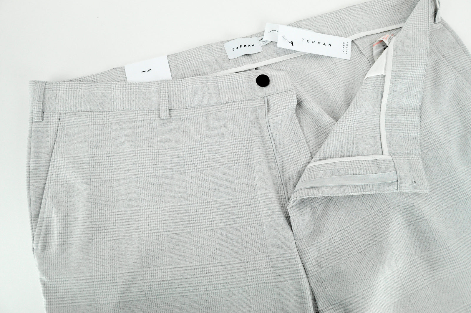 TOPSHOP Topman Men Trousers W46/L34 Grey Checked Skinny Fit Classic Style