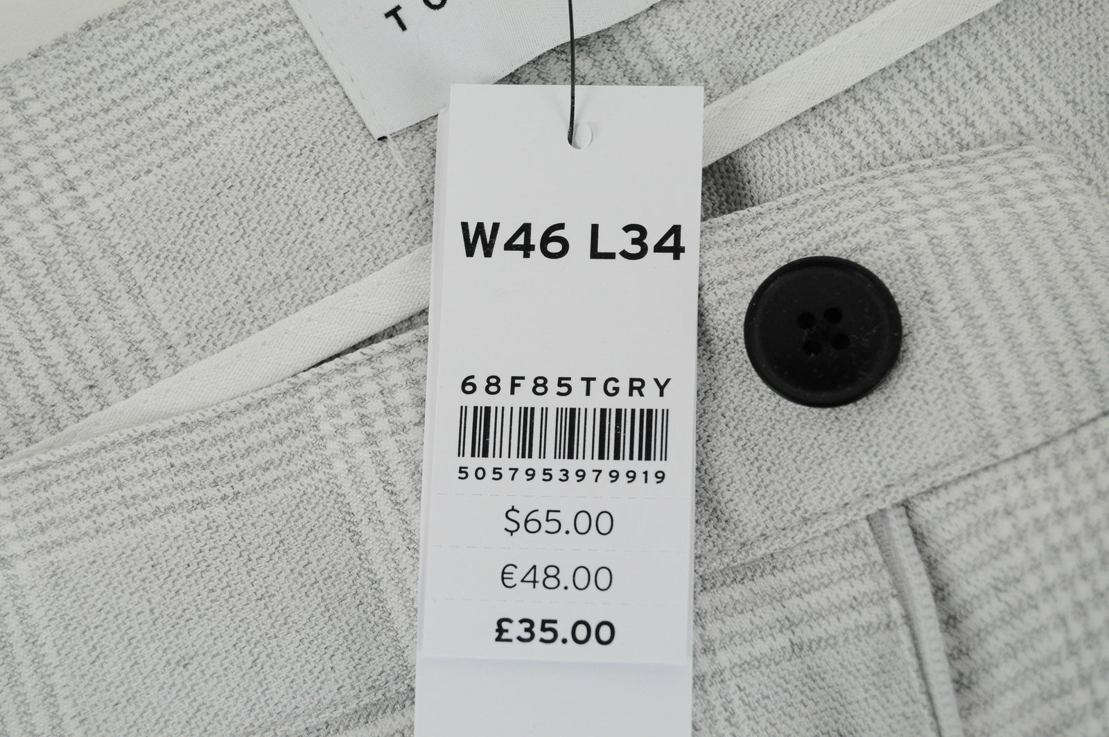 TOPSHOP Topman Men Trousers W46/L34 Grey Checked Skinny Fit Classic Style