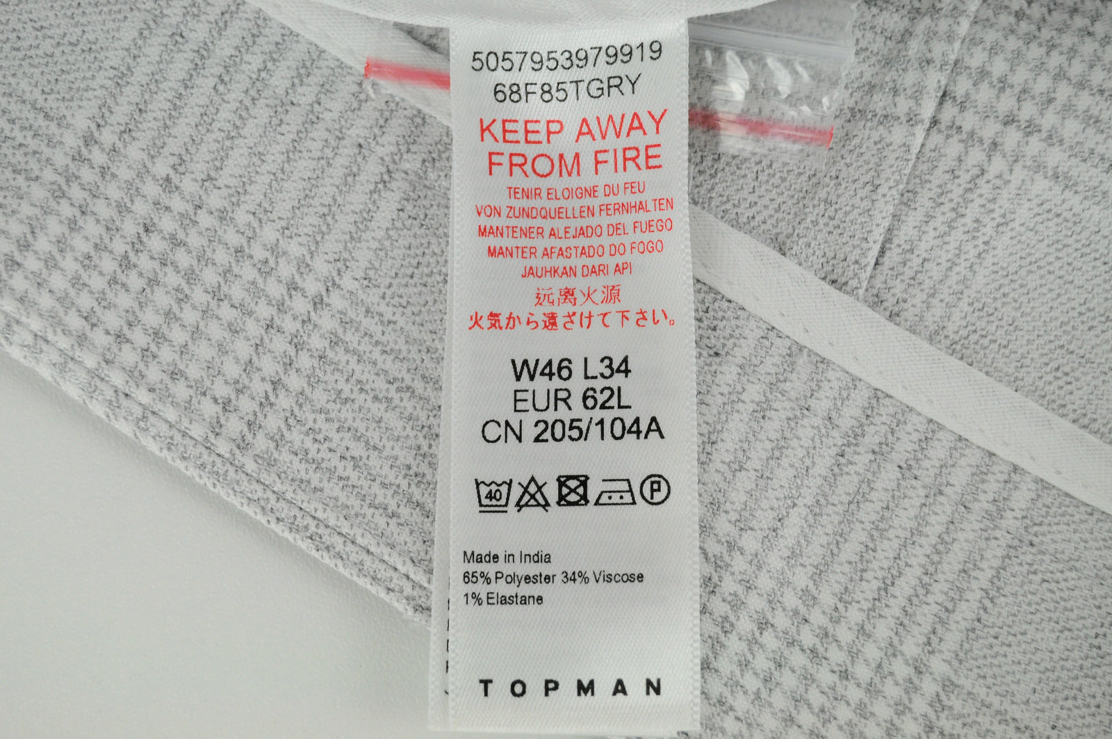 TOPSHOP Topman Men Trousers W46/L34 Grey Checked Skinny Fit Classic Style