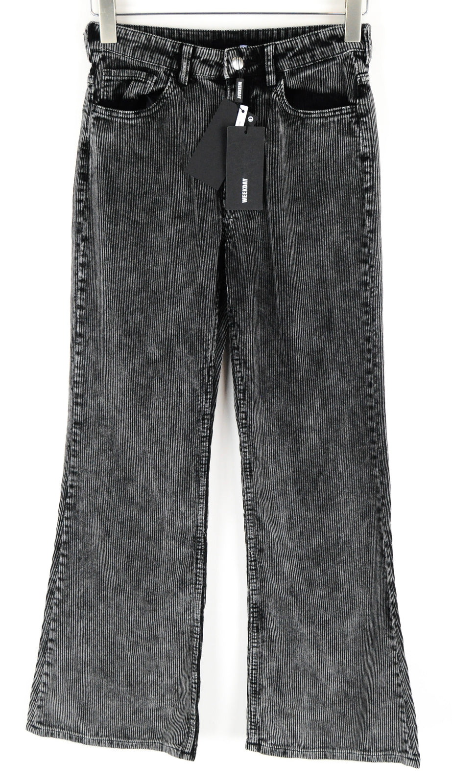 WEEKDAY Ritz Women Trousers 38 Grey Flared Corduroy Cotton 5-Pocket Casual