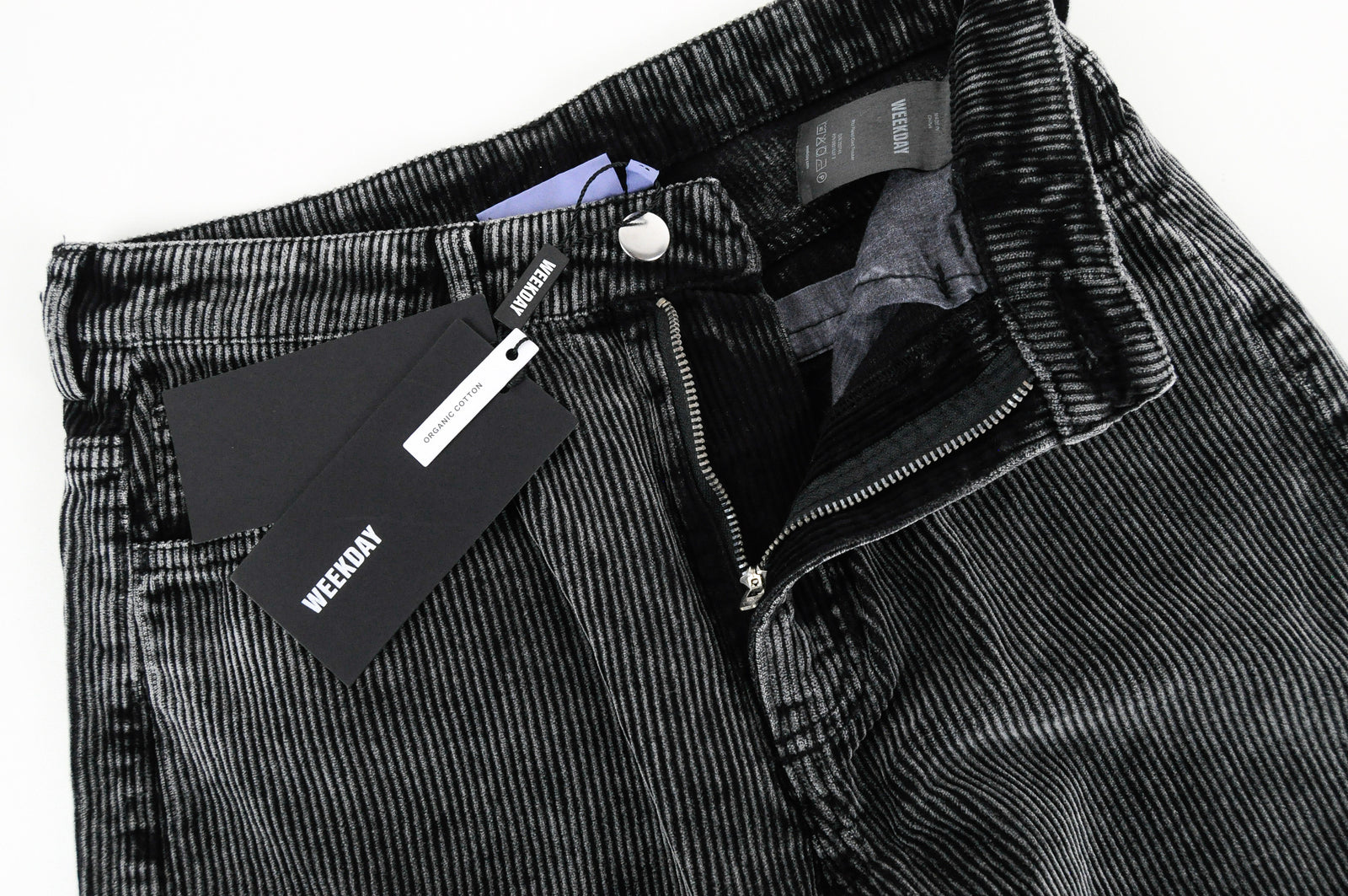 WEEKDAY Ritz Women Trousers 38 Grey Flared Corduroy Cotton 5-Pocket Casual