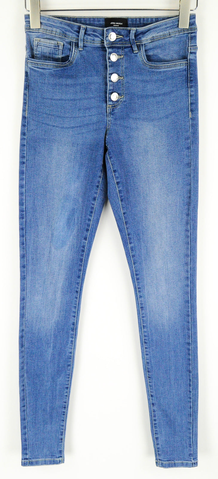 VERO MODA Women Jeans S Blue Skinny Fit Buttoned Stretch Cotton Blend Washed