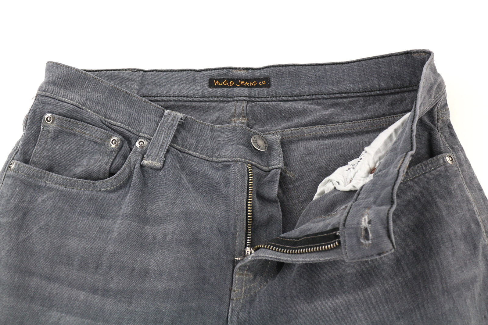 NUDIE JEANS Tight Long John Men Jeans W30/L34 Organic Charcoal Slim Logo Zipper