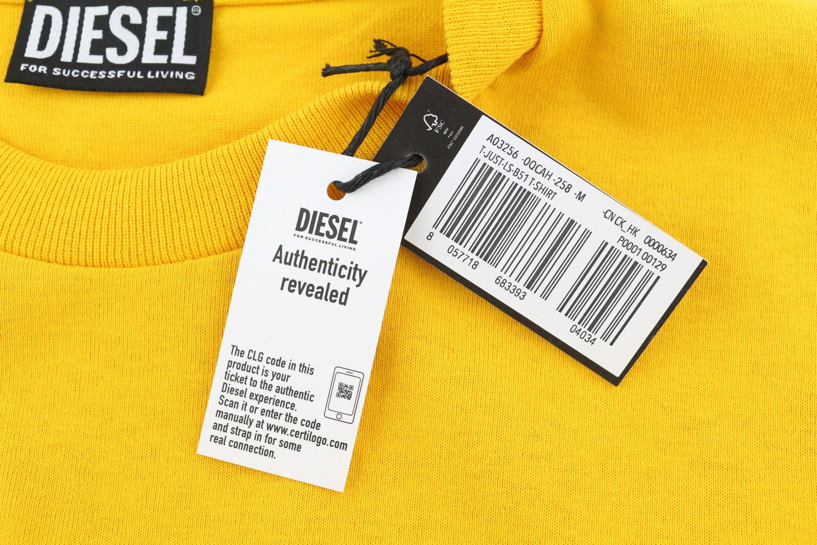 DIESEL T-Just-LS-B51 Men T-Shirt M Yellow Long Sleeve Crew Neck Tricot