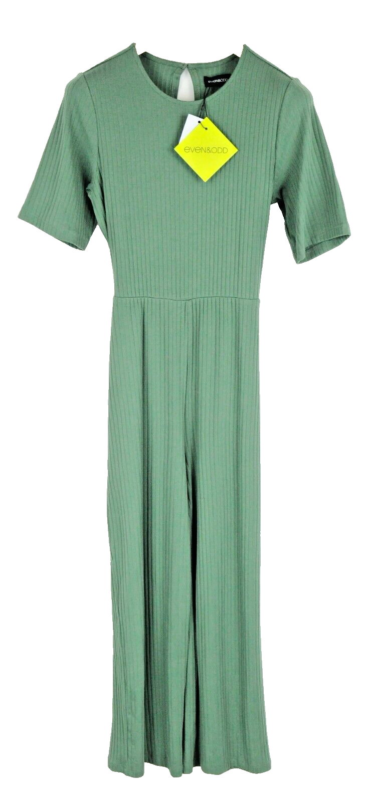 EVEN & ODD Women Jumpsuit M Green Short Sleeve Ribbed Cotton Belted Stretch