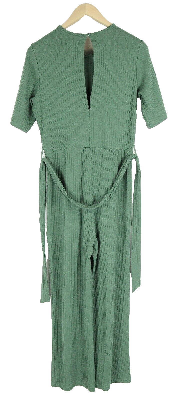 EVEN & ODD Women Jumpsuit M Green Short Sleeve Ribbed Cotton Belted Stretch
