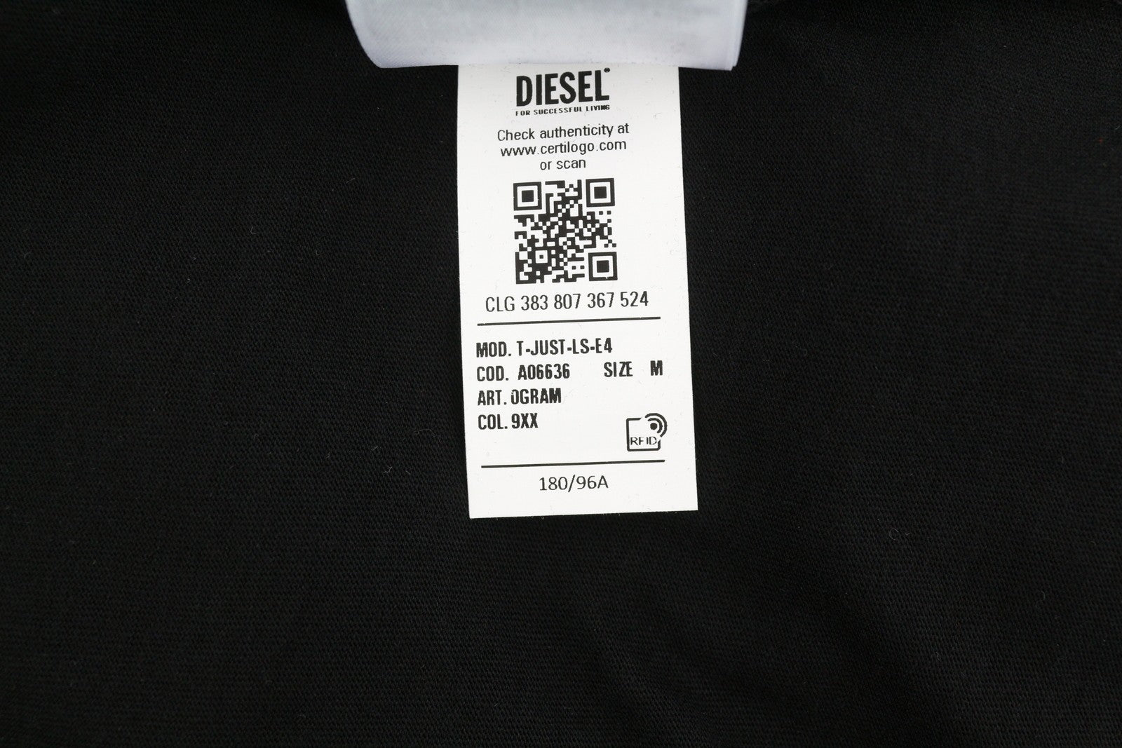 DIESEL T-Just-LS-E4 Men T-Shirt M Black Lon Sleeve Crew Neck Tricot