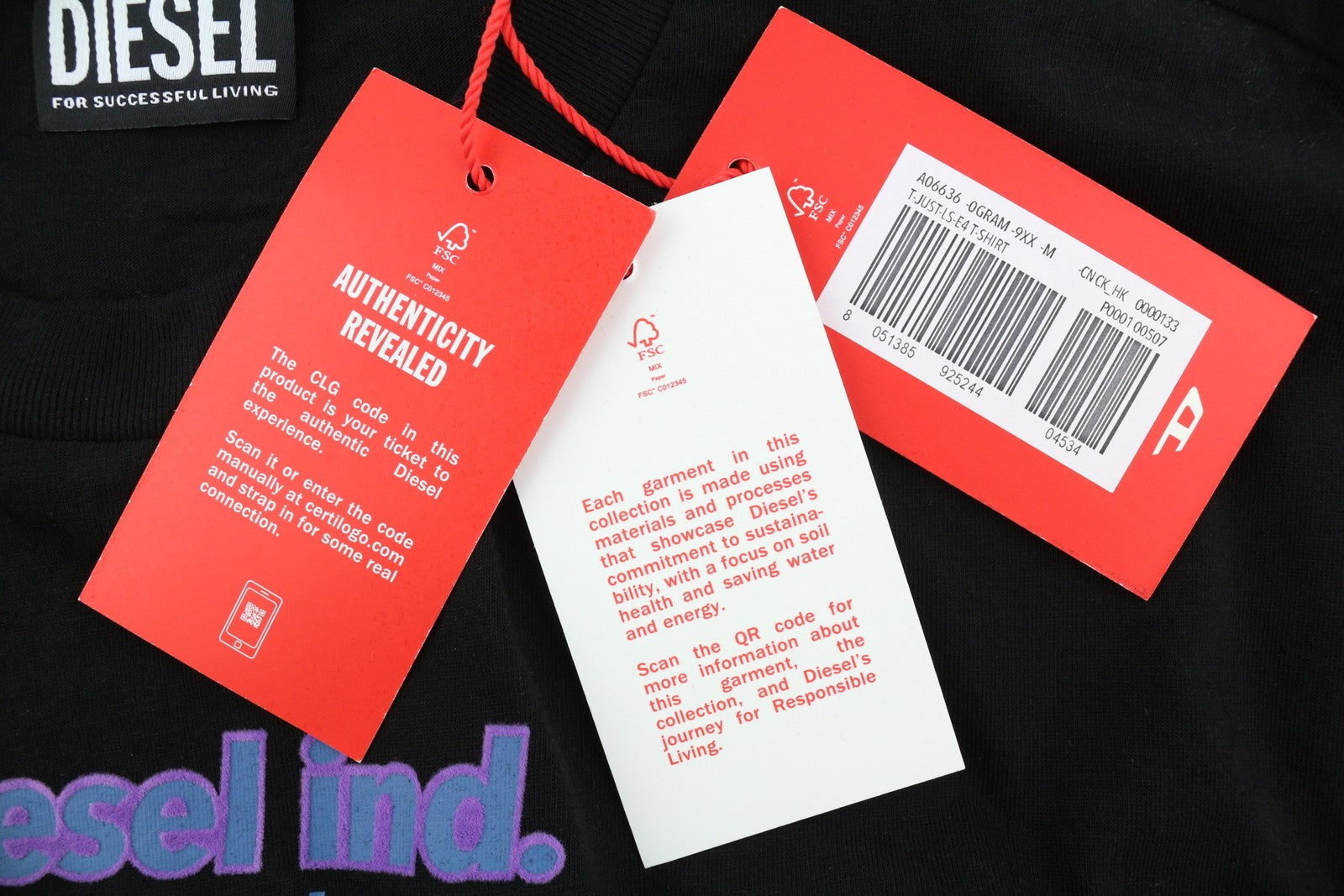 DIESEL T-Just-LS-E4 Men T-Shirt M Black Lon Sleeve Crew Neck Tricot