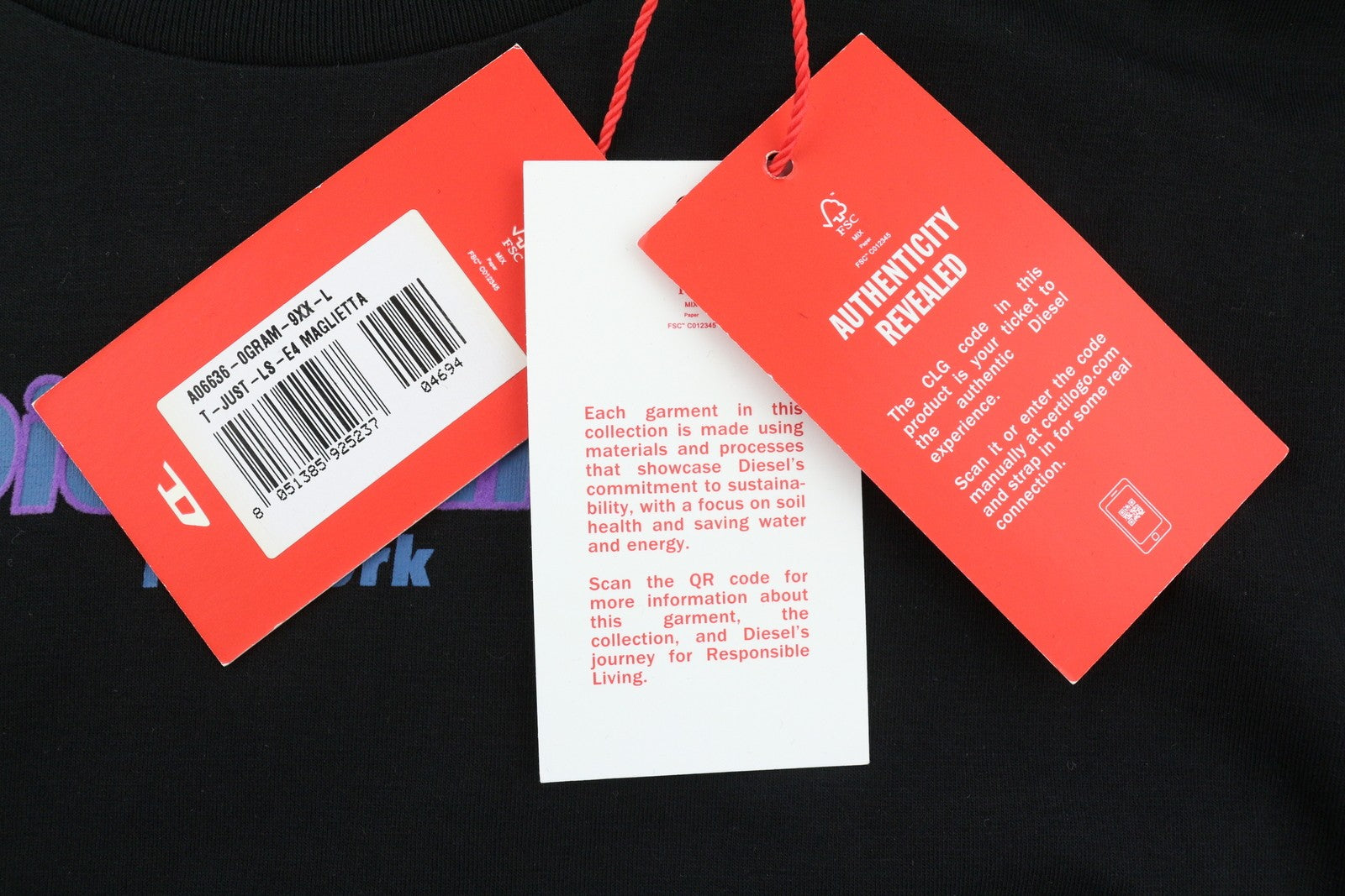 DIESEL T-Just-LS-E4 Men's T-Shirt L Black Lon Sleeve Crew Neck Tricot RRP€80