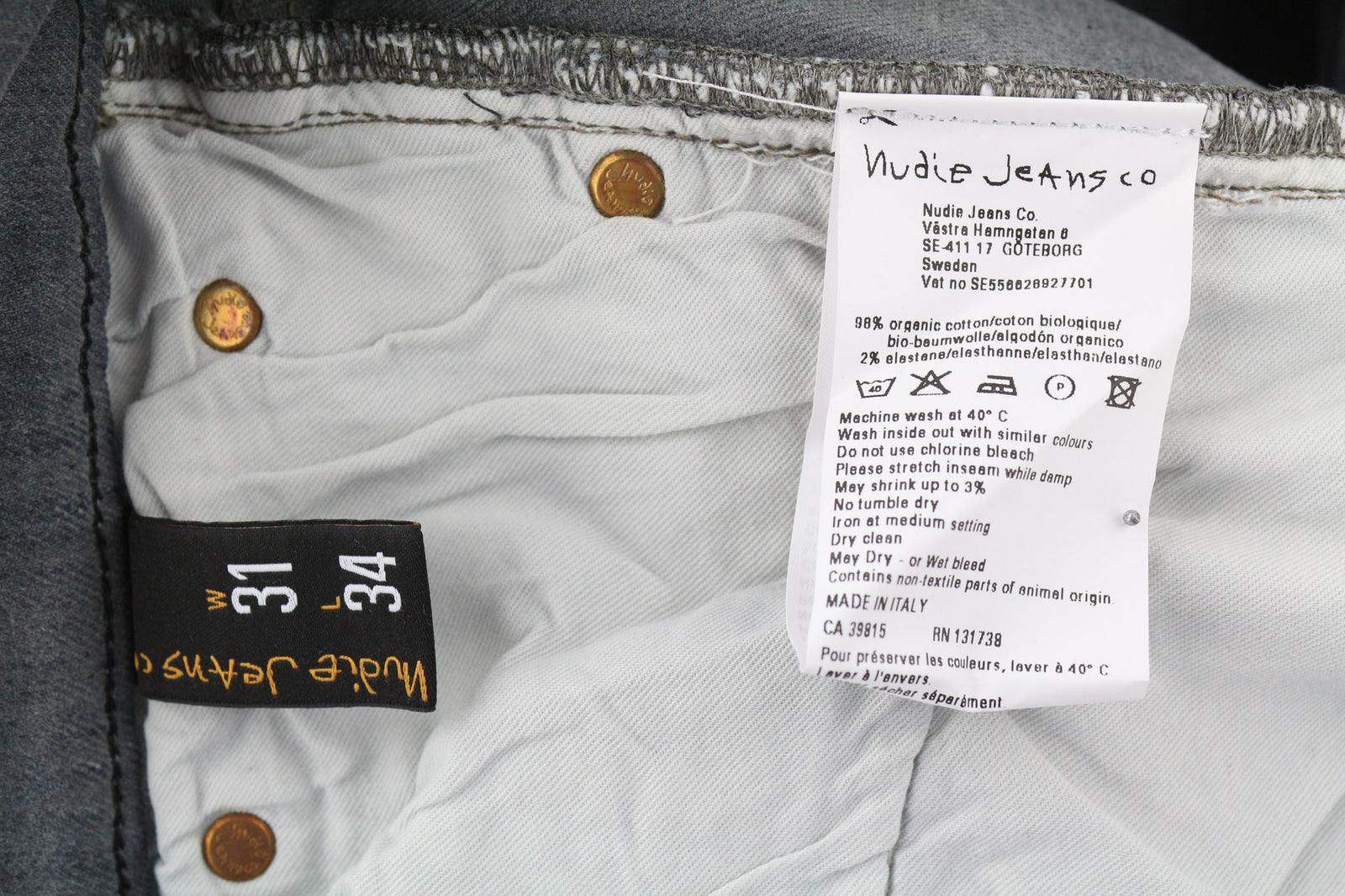 NUDIE JEANS Tight Long John Men Jeans W31/L34 Organic Charcoal Washed Slim Denim