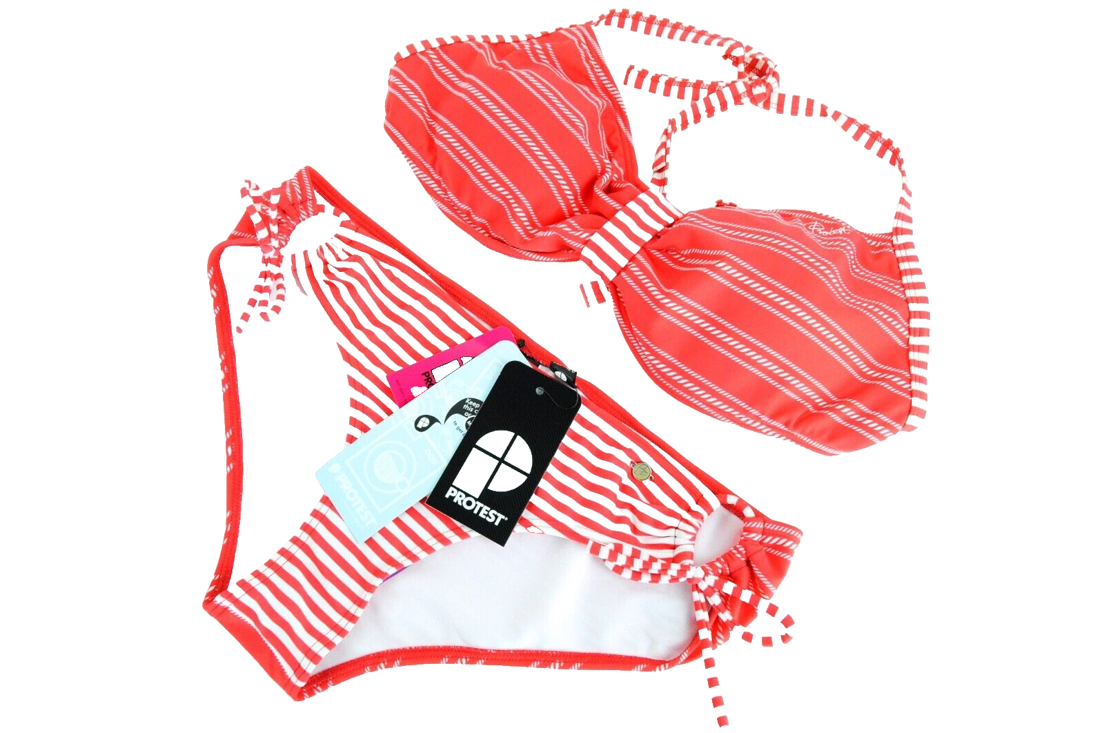 PROTEST Leone Women Swimsuit UK14D Red Striped Stretch Bikini Two Piece Set