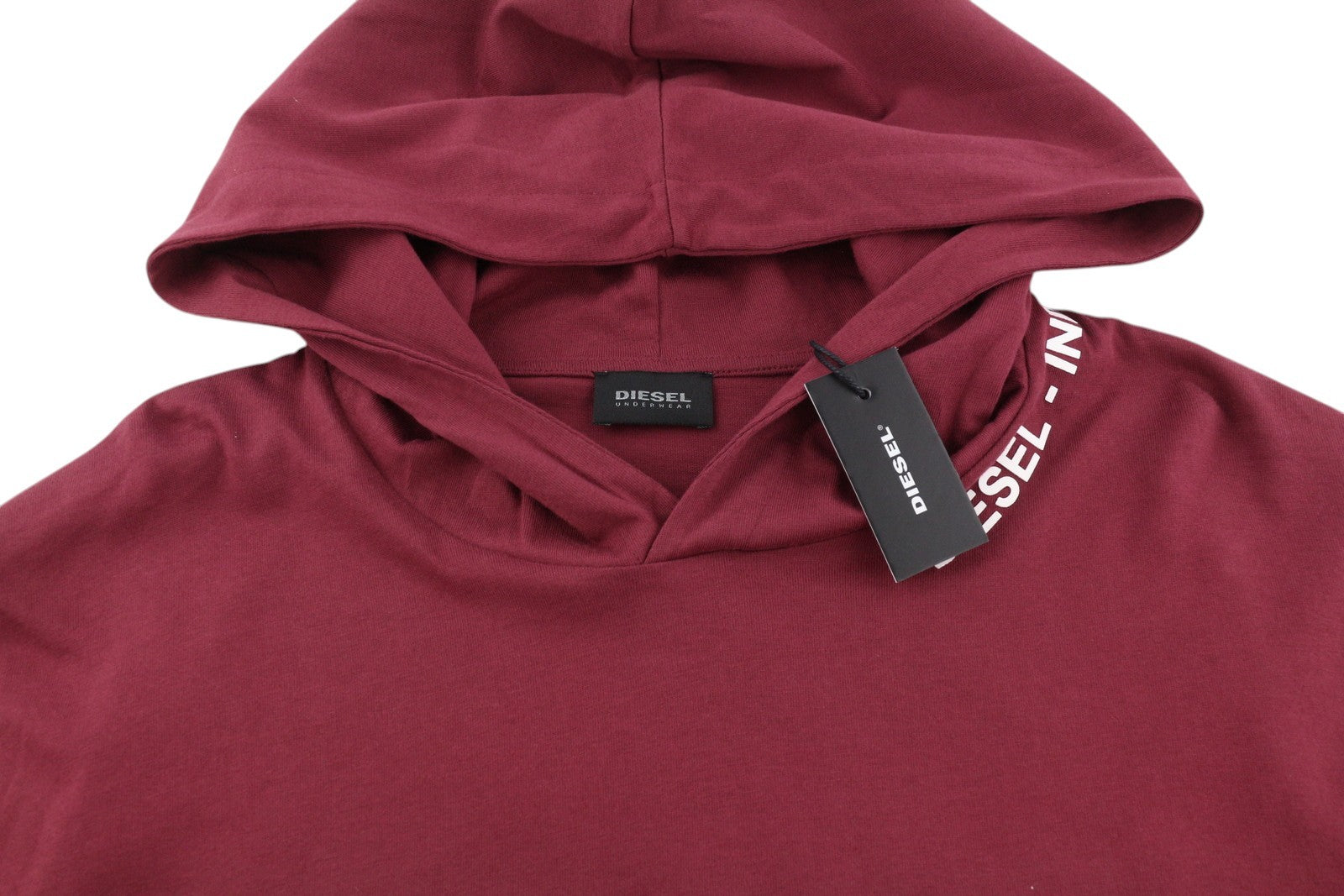 DIESEL Umlt-Jimmies Men T-Shirt L Underwear Hooded Long Sleeve Burgundy Tricot