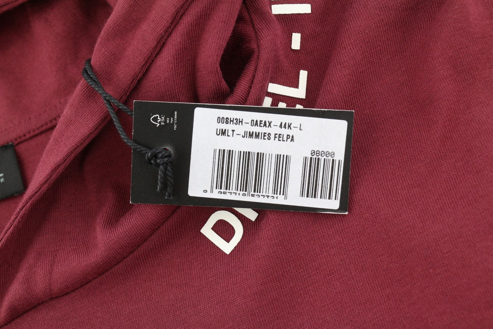 DIESEL Umlt-Jimmies Men T-Shirt L Underwear Hooded Long Sleeve Burgundy Tricot