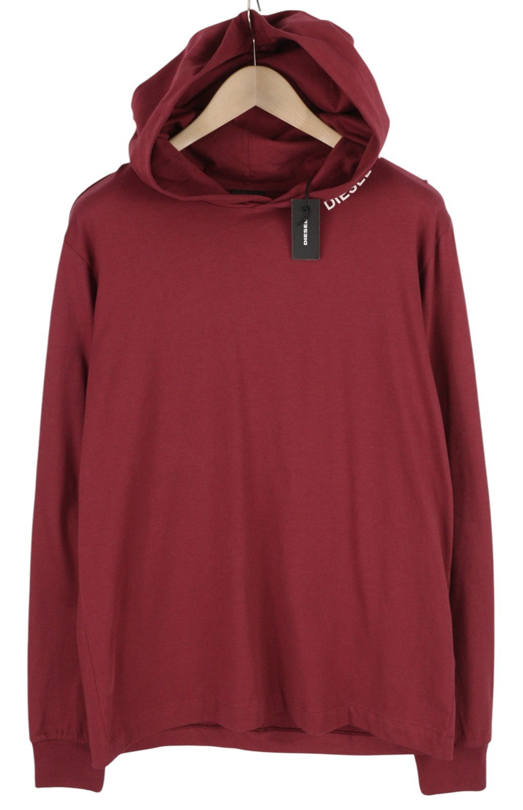 DIESEL Umlt-Jimmies Men T-Shirt L Underwear Hooded Long Sleeve Burgundy Logo