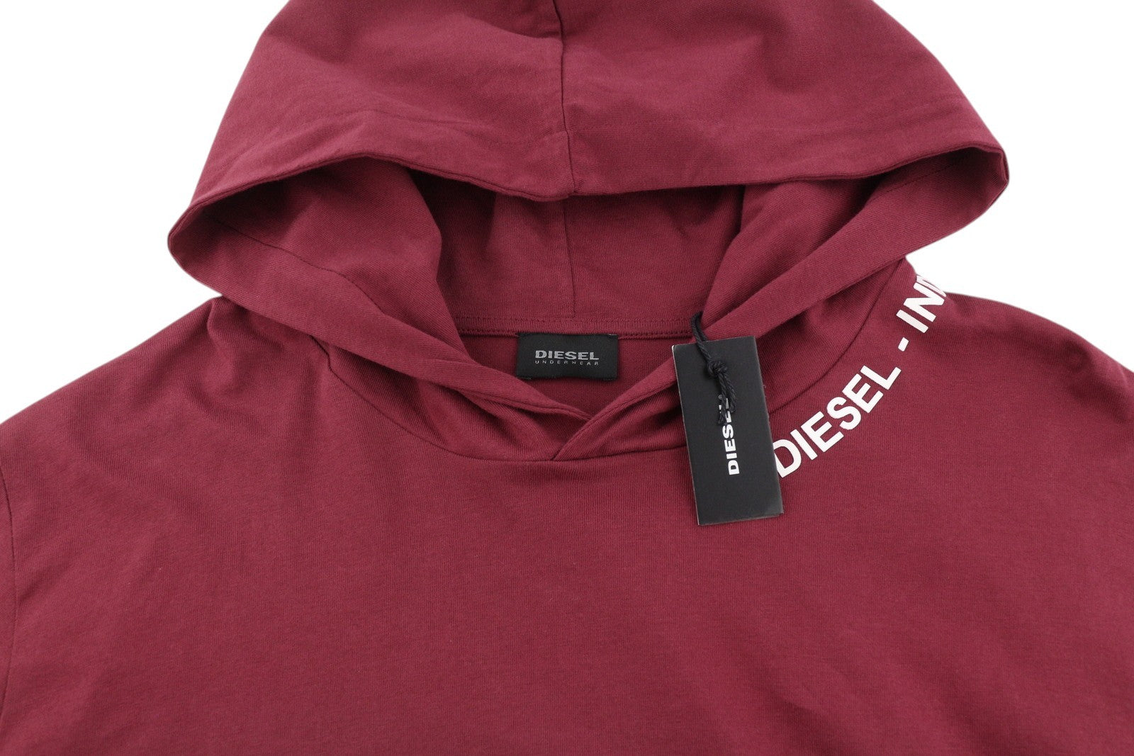 DIESEL Umlt-Jimmies Men T-Shirt L Underwear Hooded Long Sleeve Burgundy Logo