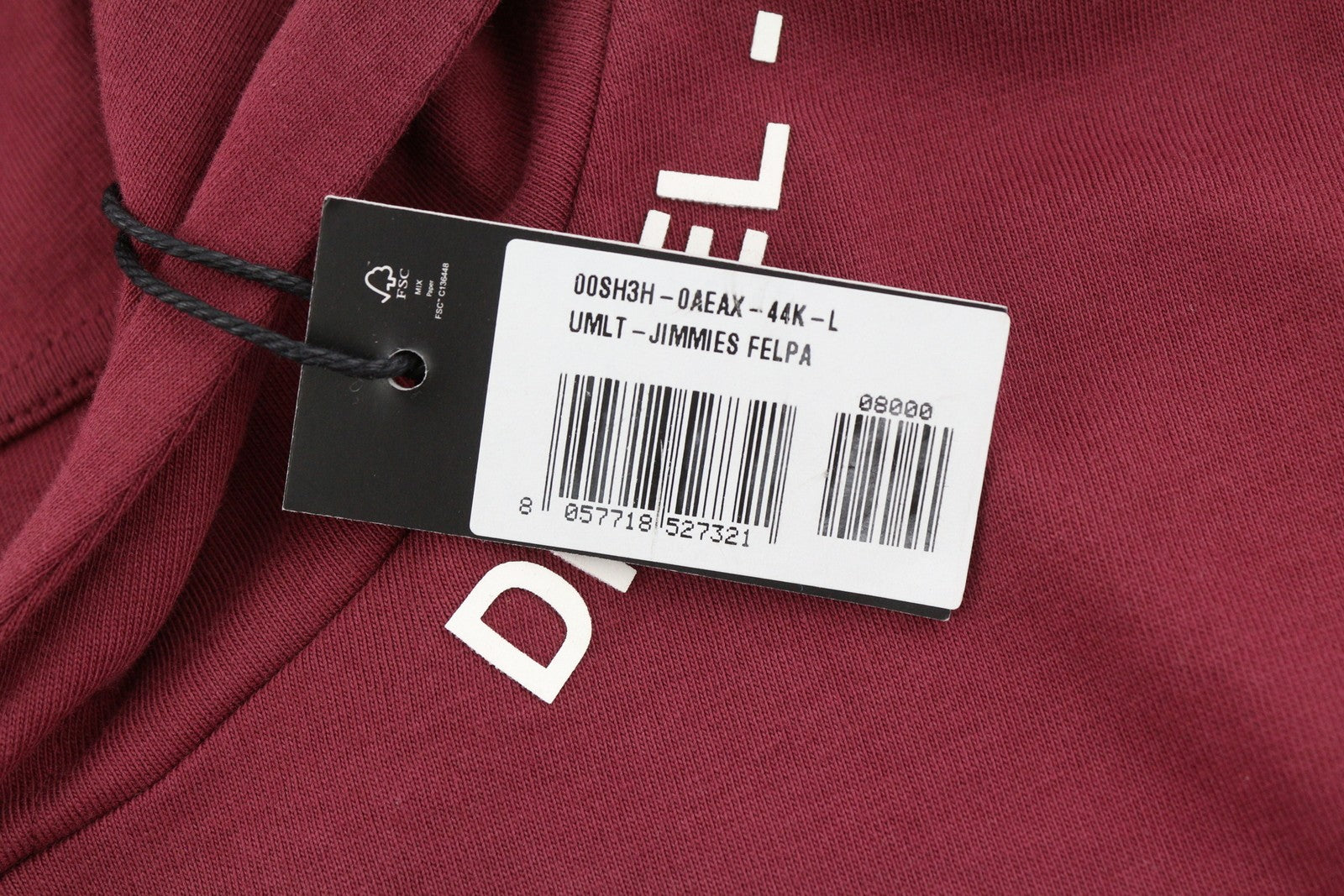 DIESEL Umlt-Jimmies Men T-Shirt L Underwear Hooded Long Sleeve Burgundy Logo
