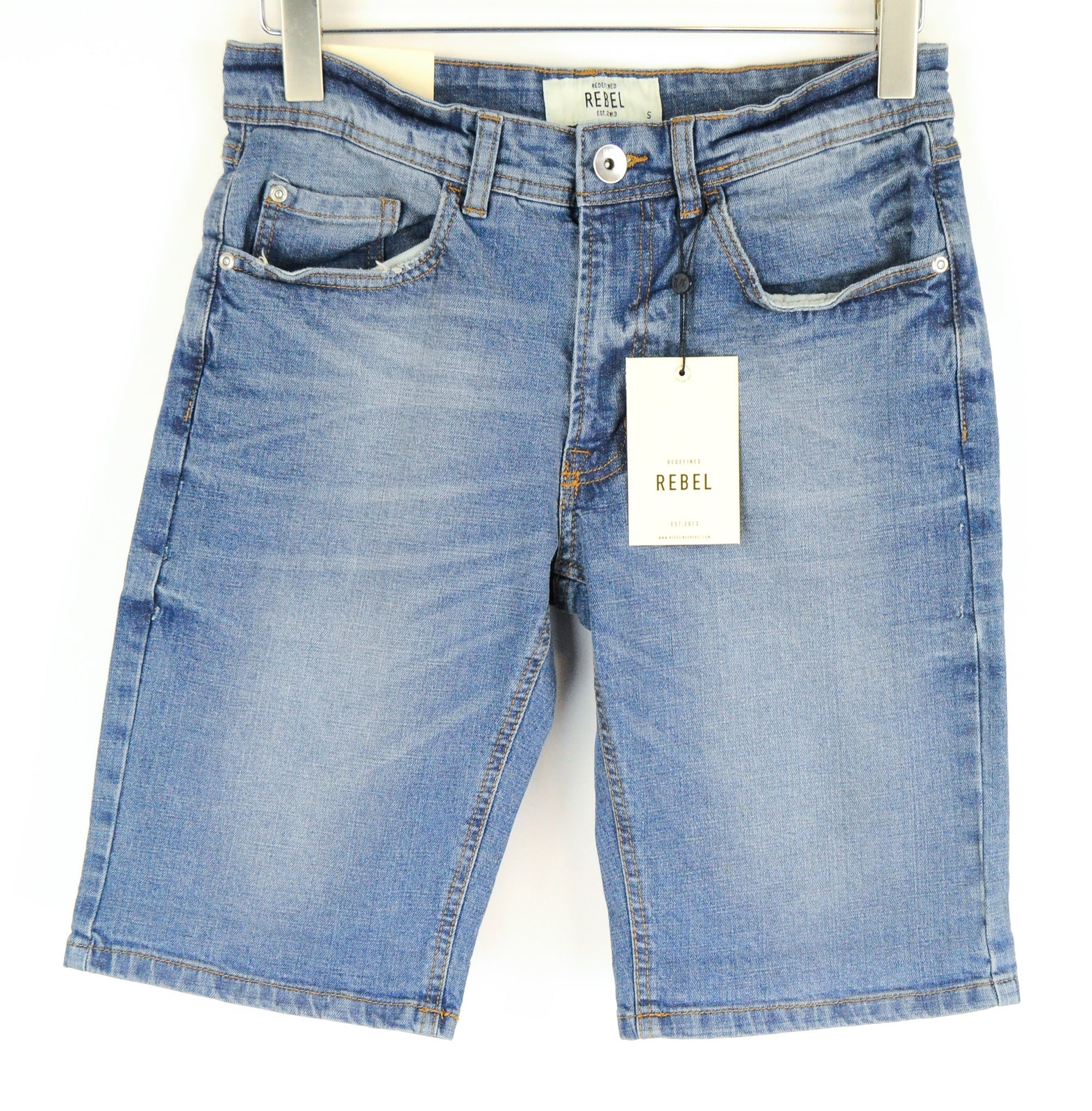 REDEFINED REBEL Men Shorts S Blue Washed Denim Cotton Stretch 5-Pocket Style