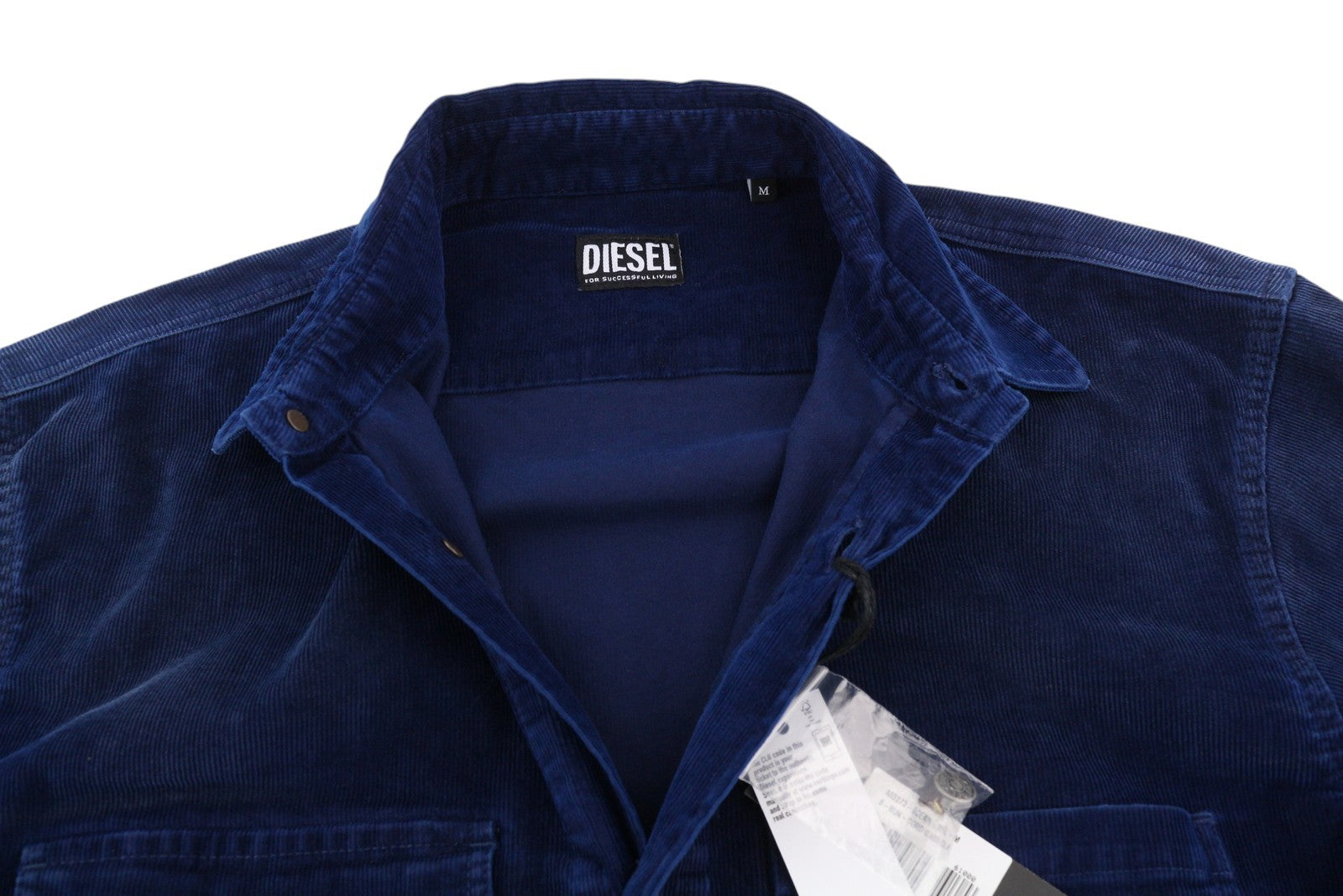 DIESEL S-Bun-Cord Men Shirt M Washed Blue Corduroy Thick Spread Snap RRP€175
