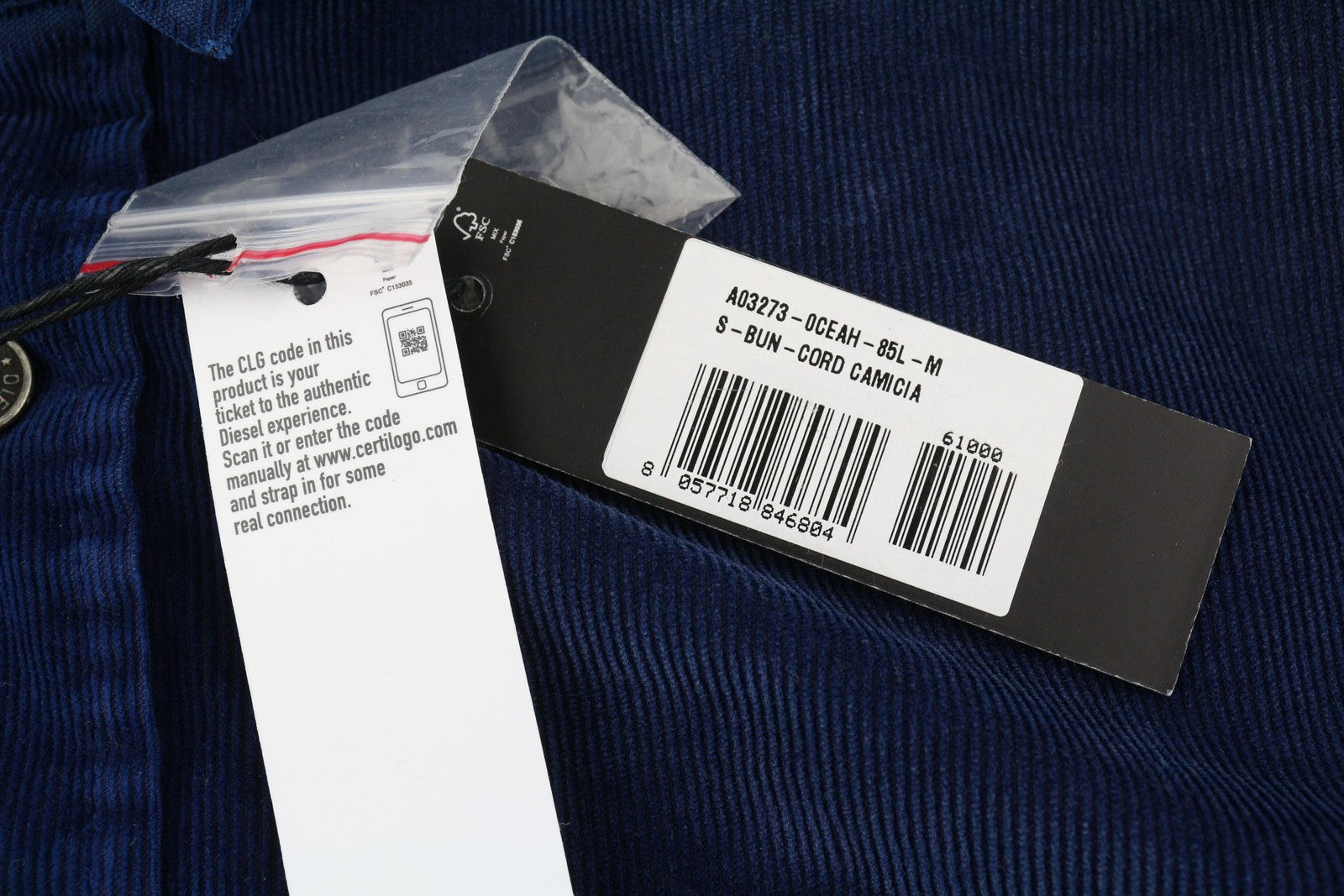 DIESEL S-Bun-Cord Men Shirt M Washed Blue Corduroy Thick Spread Snap RRP€175