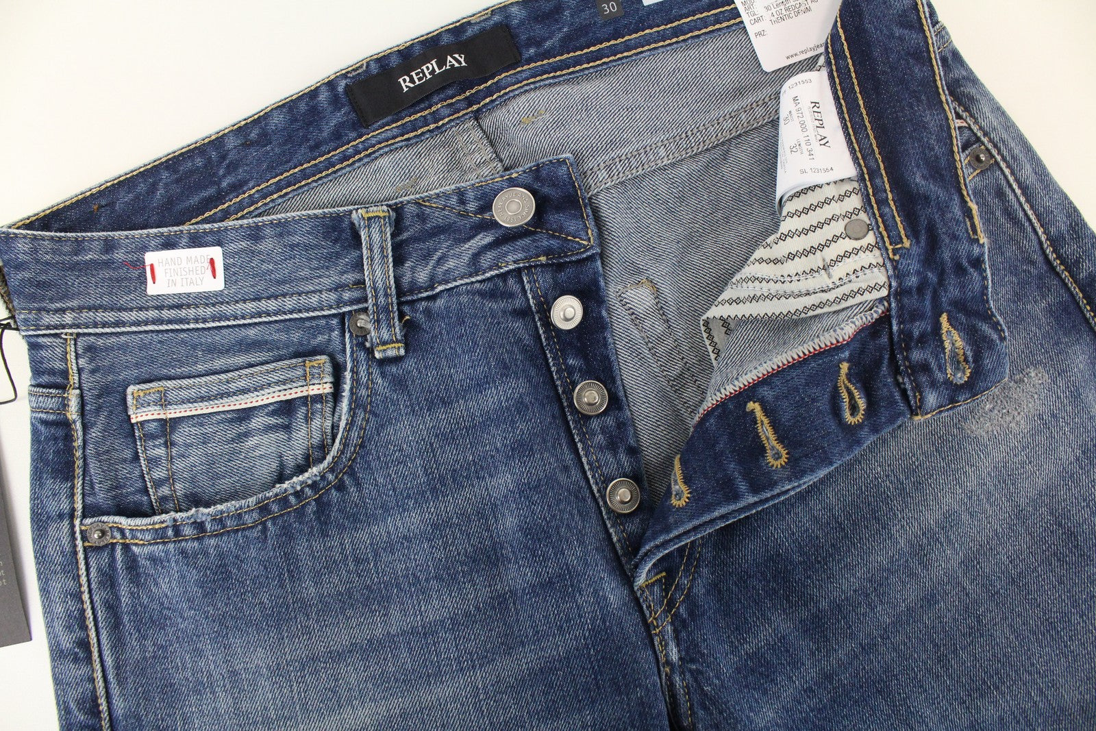 REPLAY Grover Men Jeans W30/L32 Straight Fit Pure Cotton Blue Casual Wash Denim