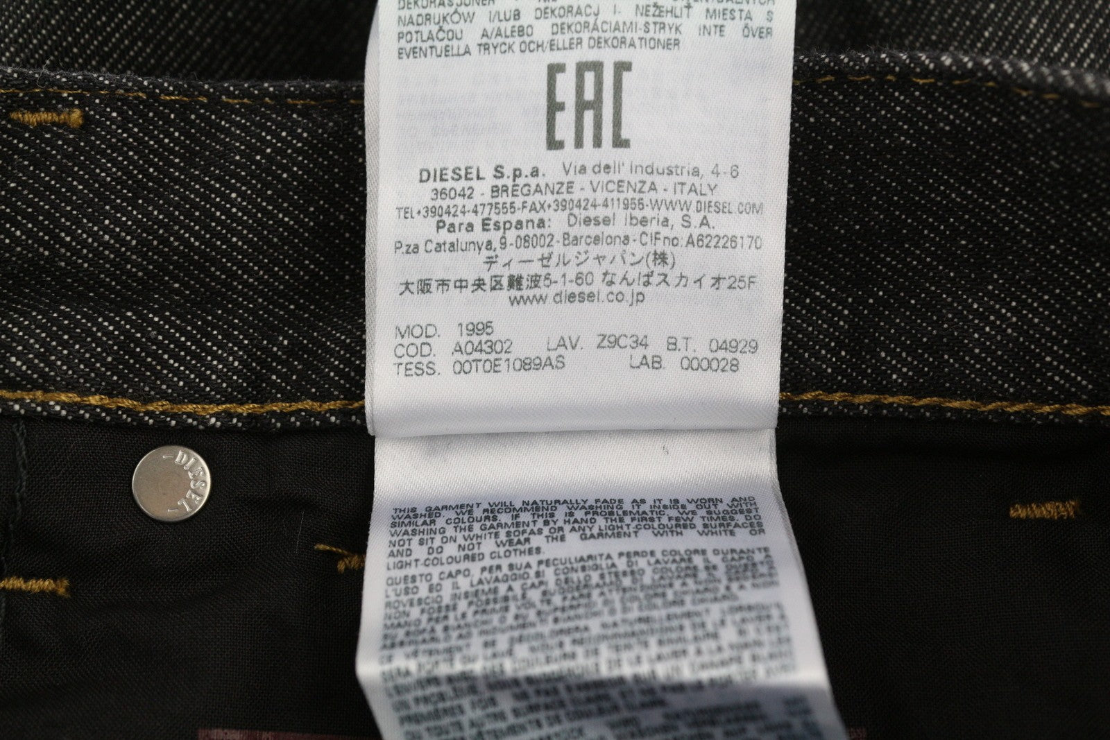 DIESEL 1995 Z9C34 Men Jeans W34/L30 Slim  Straight Leg Buttoned Dark RRP€185