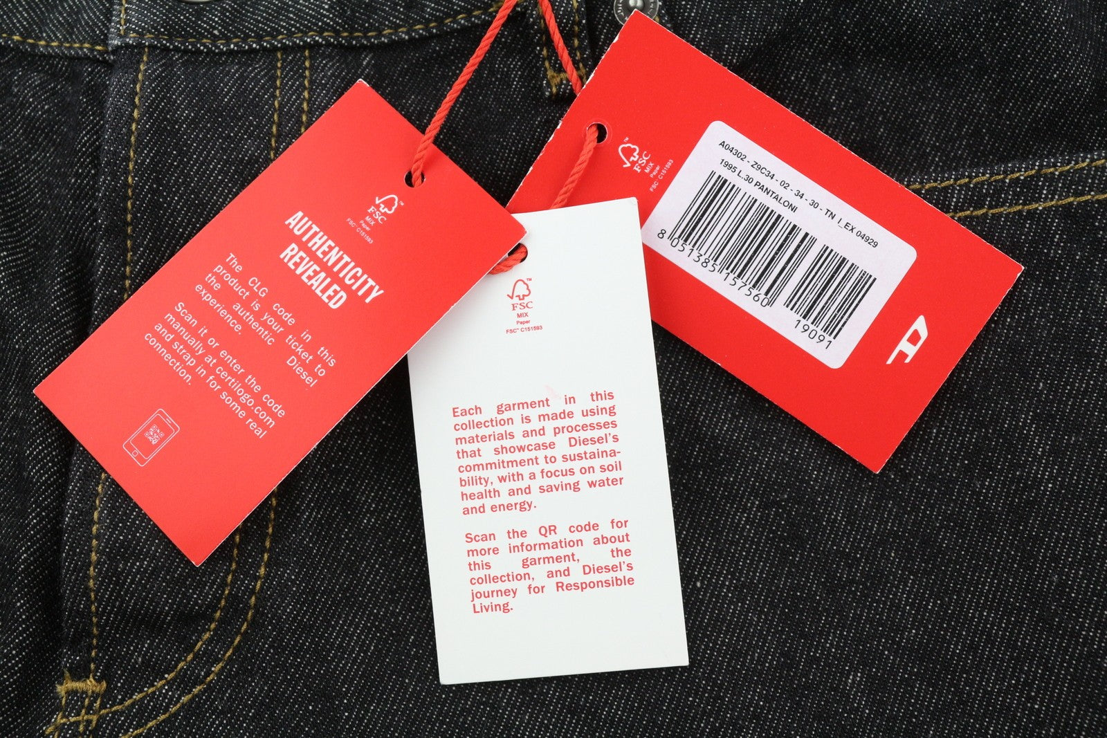 DIESEL 1995 Z9C34 Men Jeans W34/L30 Slim  Straight Leg Buttoned Dark RRP€185