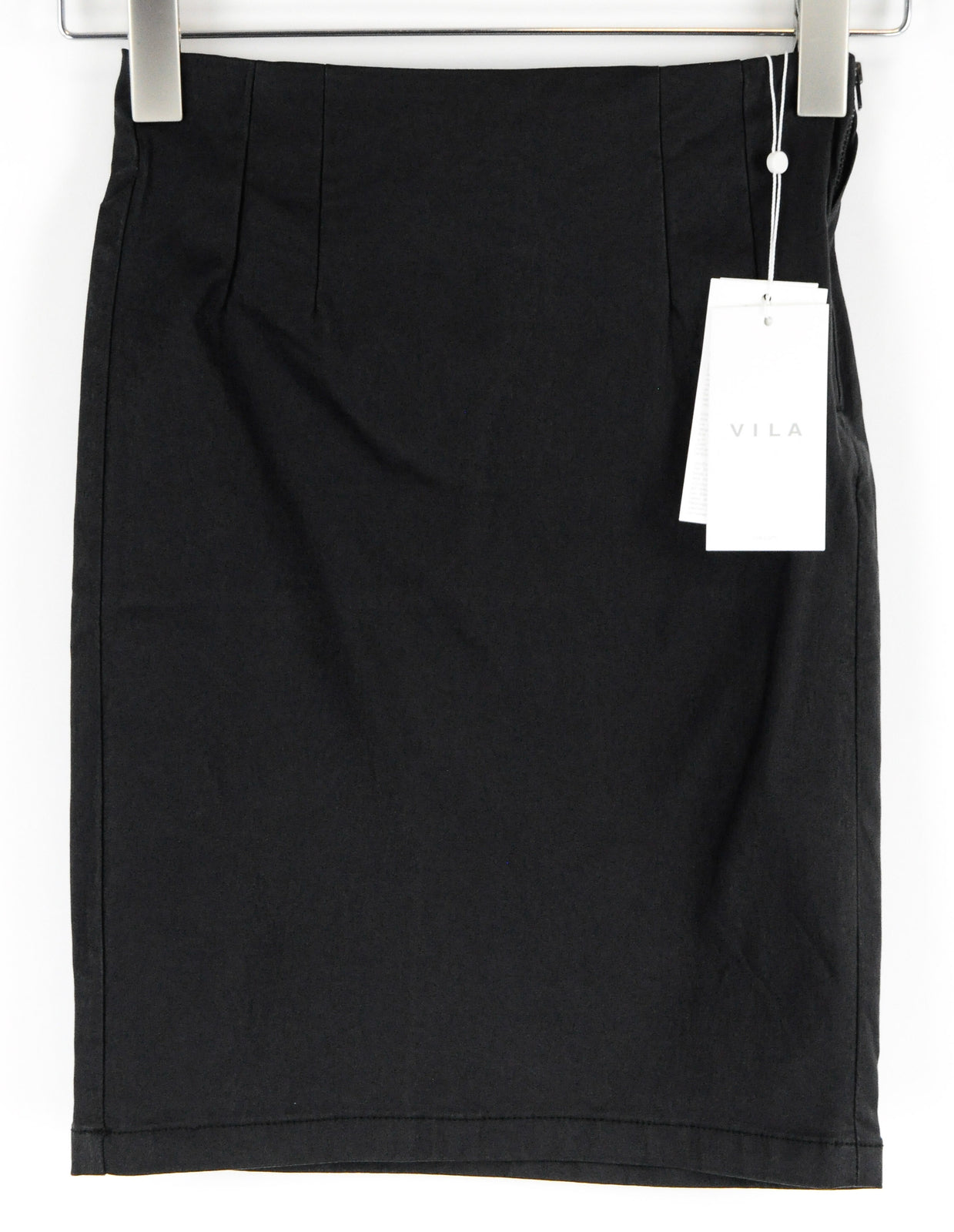 VILA Viines Commit Women Skirt XS Black Coated Zipped Short Stretch Fitted