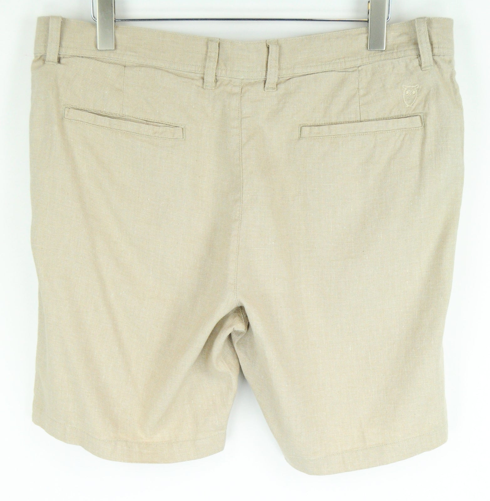KNOWLEDGECOTTON APPAREL Men Shorts 38 Brown Cotton Linen Stretch Slit Pockets