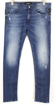REPLAY Rob Men Jeans W30/L34 Straight Fit Tapered Blue Cotton Stretch Ripped