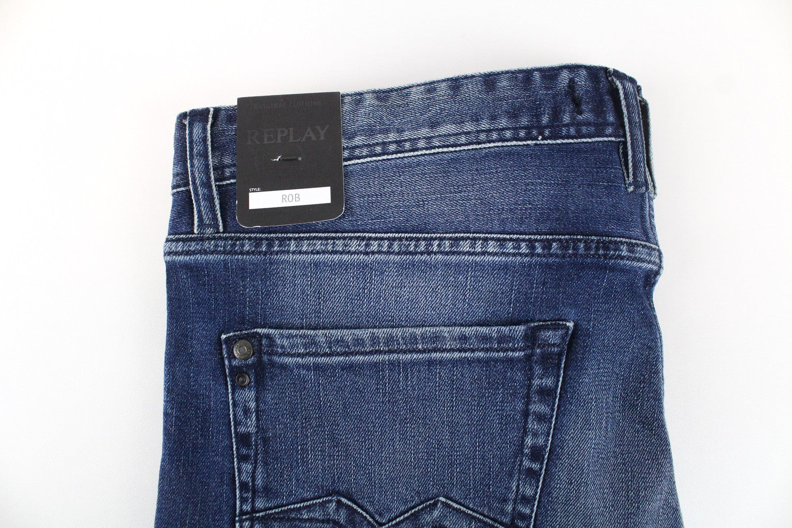 REPLAY Rob Men Jeans W30/L34 Straight Fit Tapered Blue Cotton Stretch Ripped
