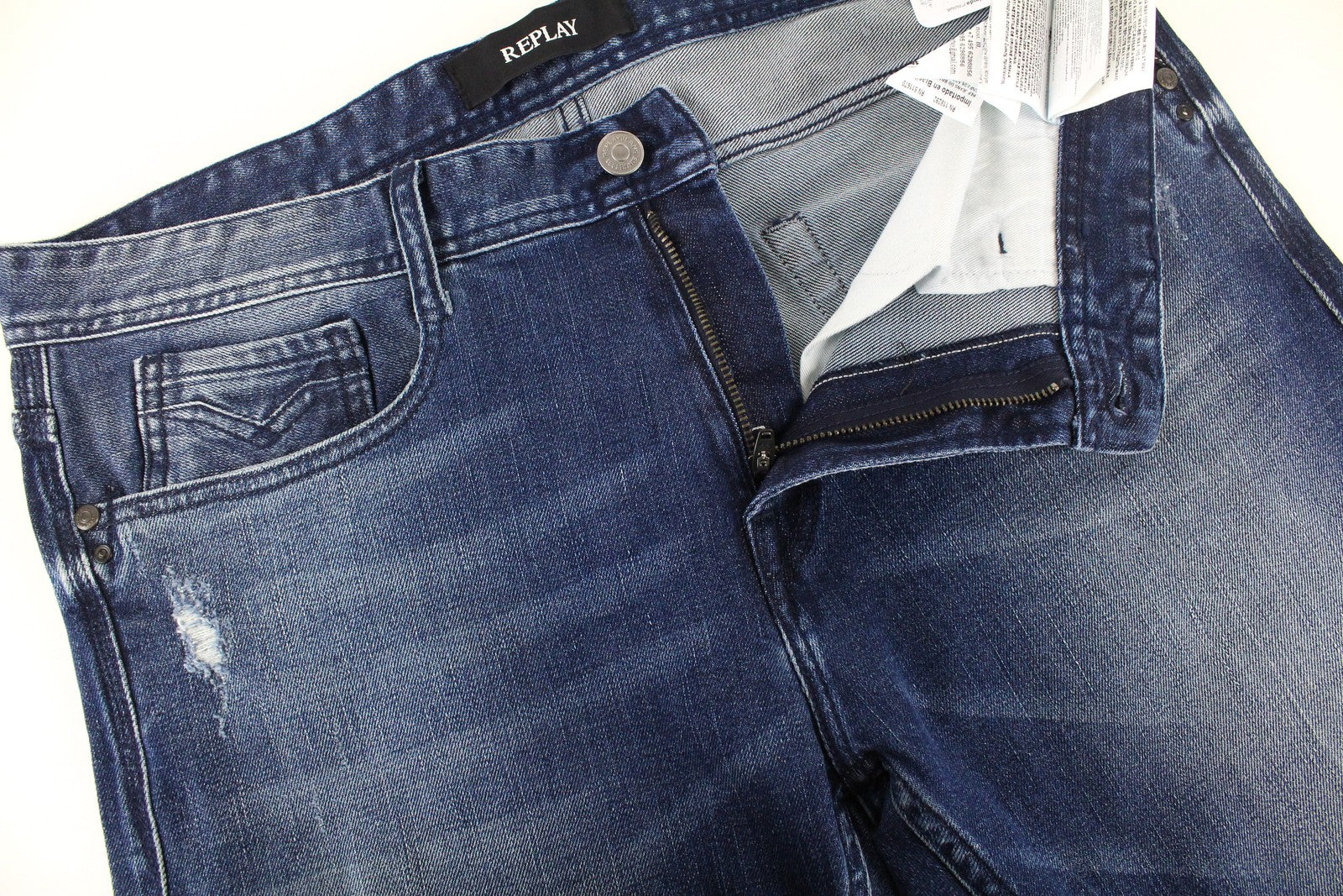 REPLAY Rob Men Jeans W30/L34 Straight Fit Tapered Blue Cotton Stretch Ripped