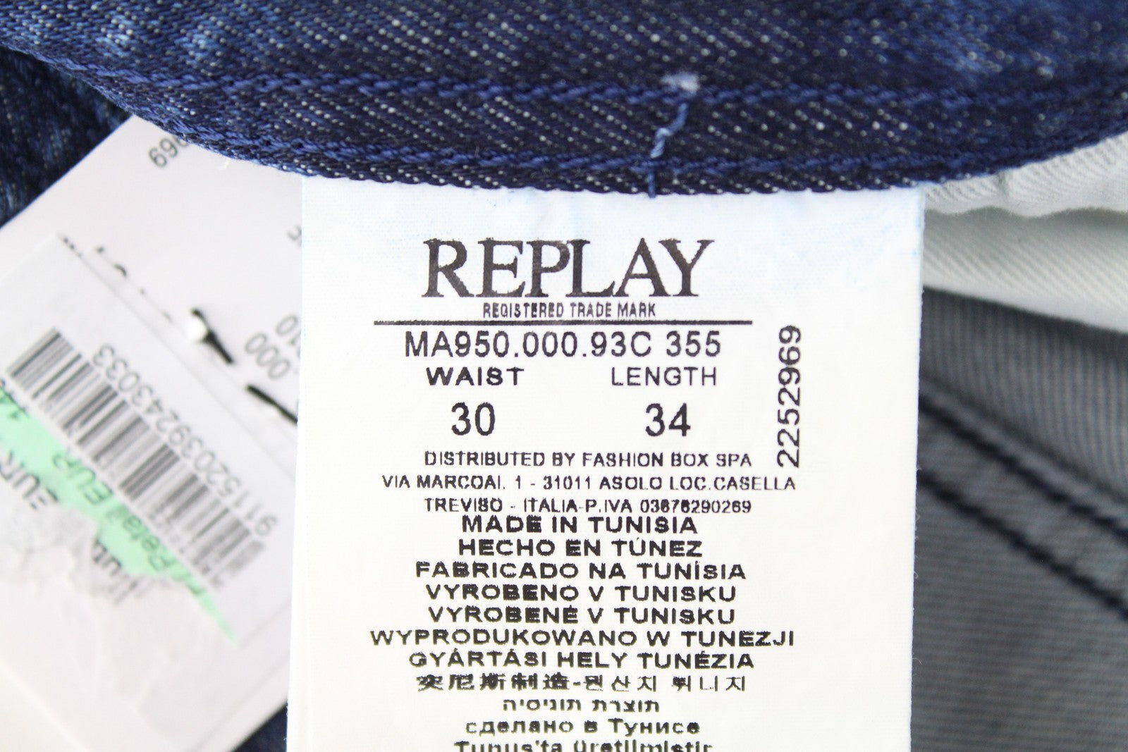 REPLAY Rob Men Jeans W30/L34 Straight Fit Tapered Blue Cotton Stretch Ripped