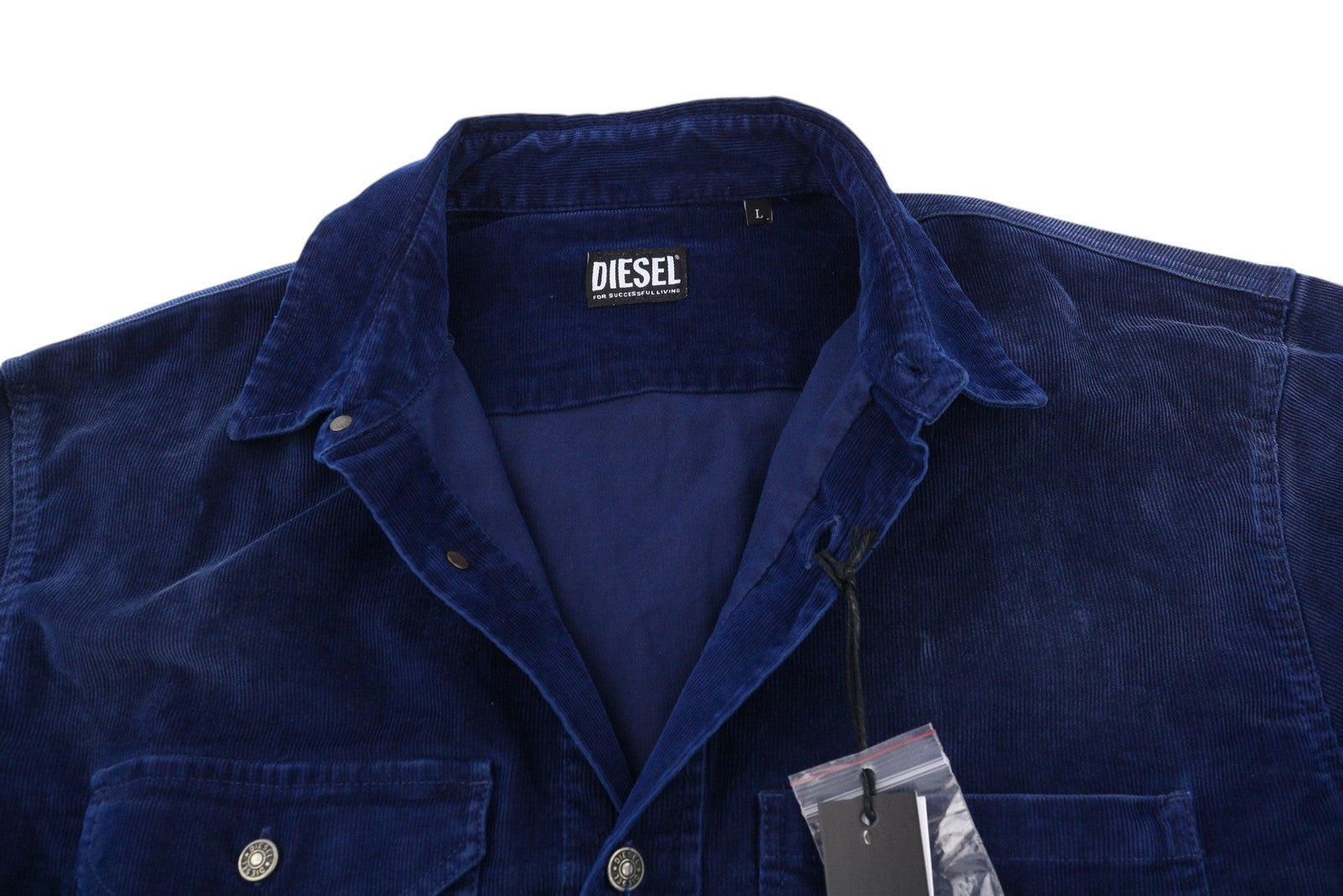 DIESEL S-Bun-Cord Men Shirt L Washed Blue Corduroy Thick Spread Snap RRP€175
