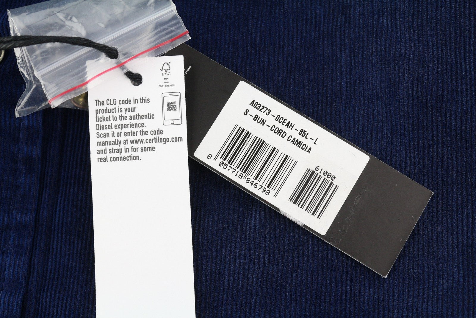 DIESEL S-Bun-Cord Men Shirt L Washed Blue Corduroy Thick Spread Snap RRP€175