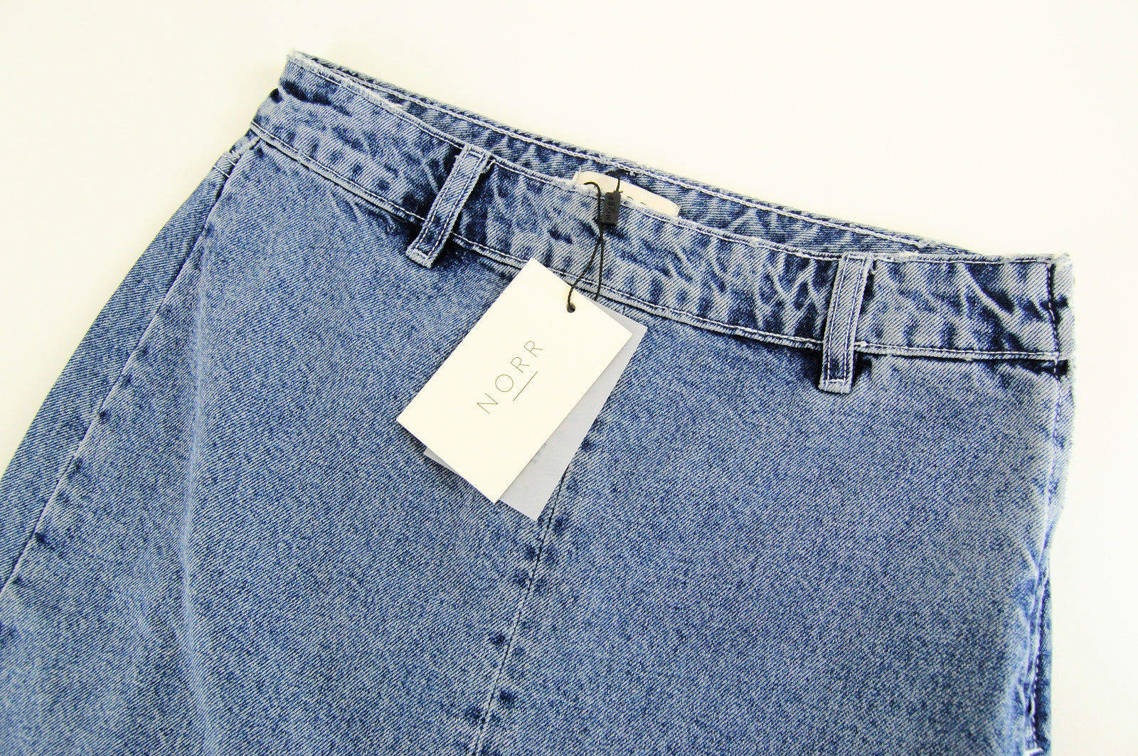 NORR Women Skirt S Blue Washed Denim Slit Over Knee Pure Cotton Casual Style