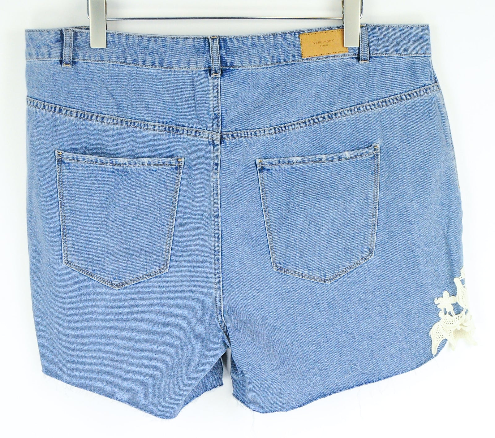 VERO MODA Women Shorts UK22 Blue Denim Pure Cotton Lace 5-Pocket Casual