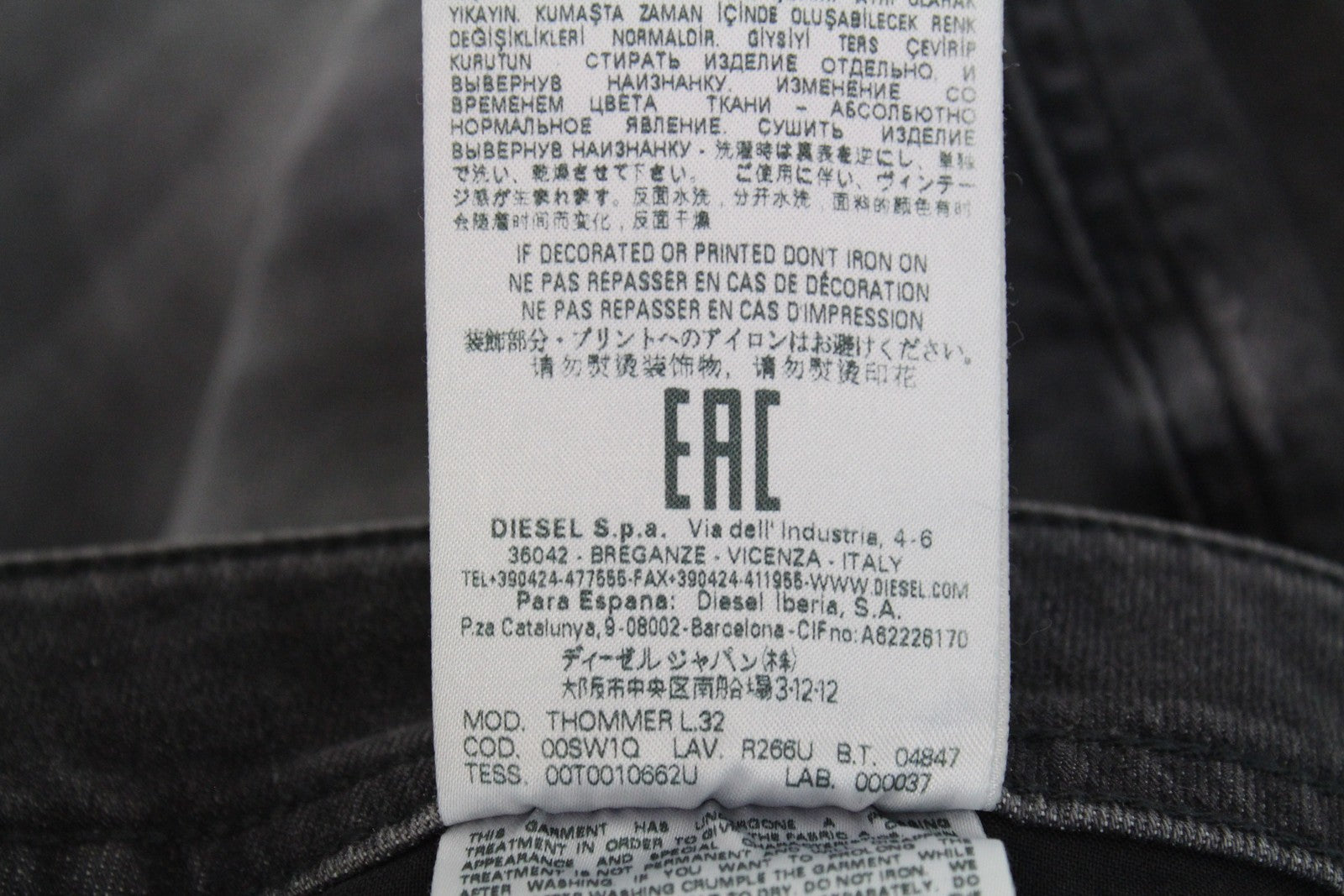 DIESEL Thommer R266U Men Jeans W38/L32 Slim Skinny Cotton Stretch Fit Grey Wash