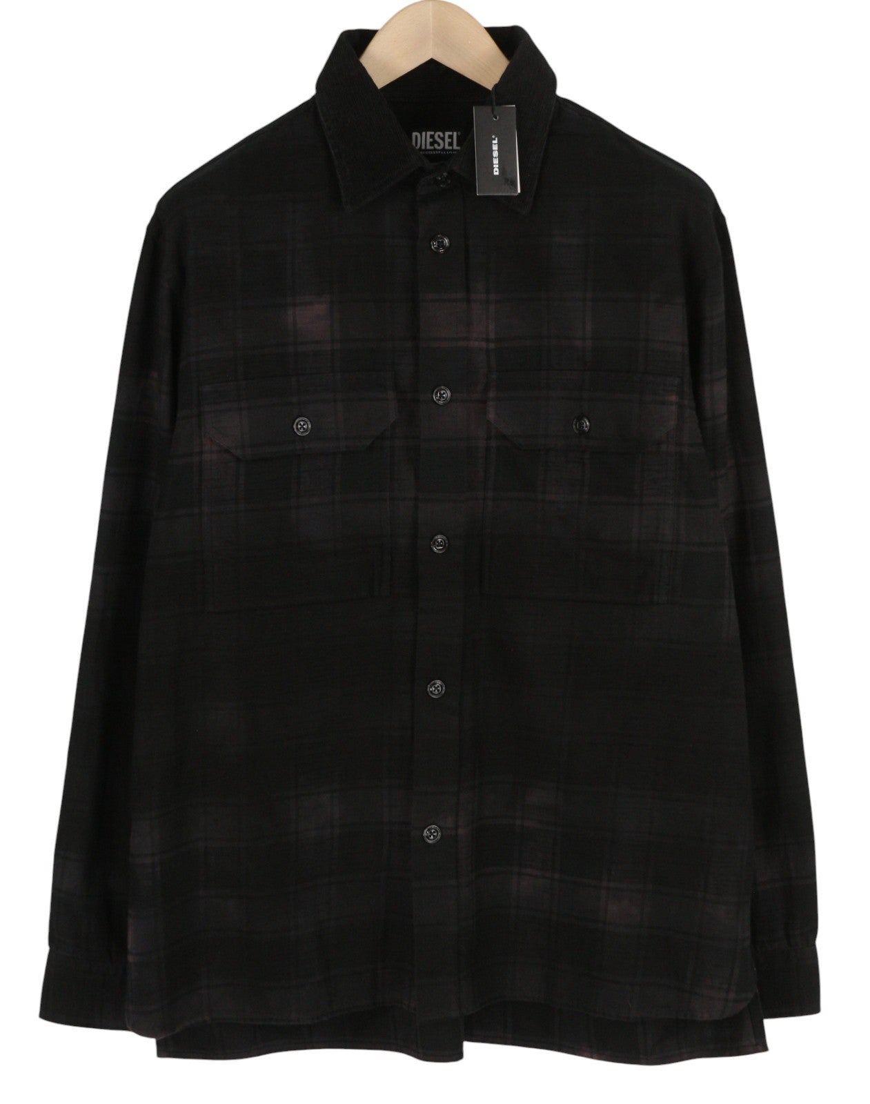 DIESEL S-Jess-Dip Men Shirt L Black Flannel Buttoned Plaid Spread Neck RRP€150
