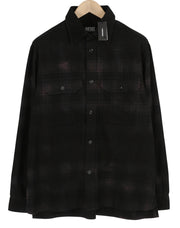 DIESEL S-Jess-Dip Men Shirt L Black Flannel Buttoned Plaid Spread Neck RRP€150