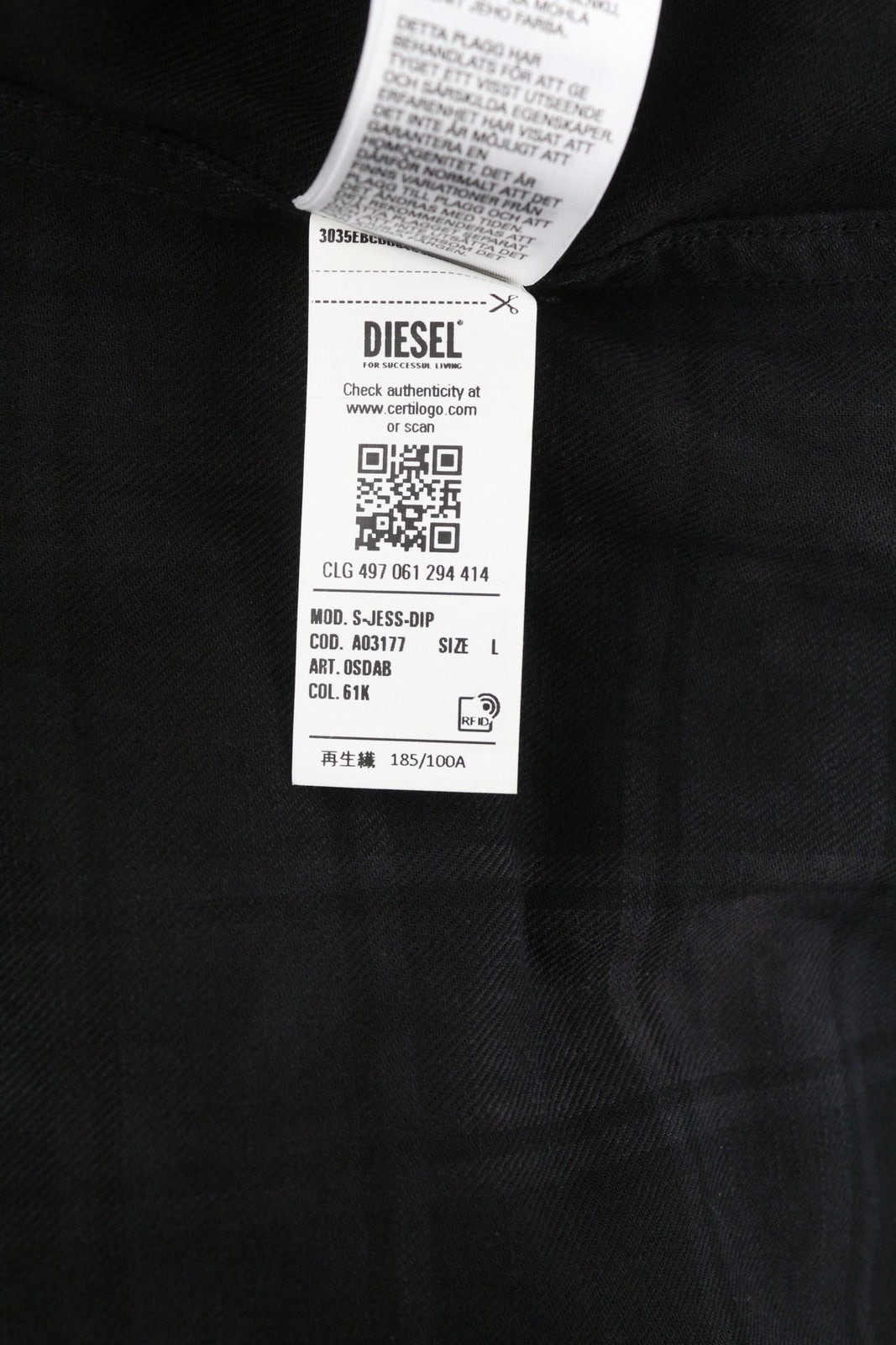 DIESEL S-Jess-Dip Men Shirt L Black Flannel Buttoned Plaid Spread Neck RRP€150