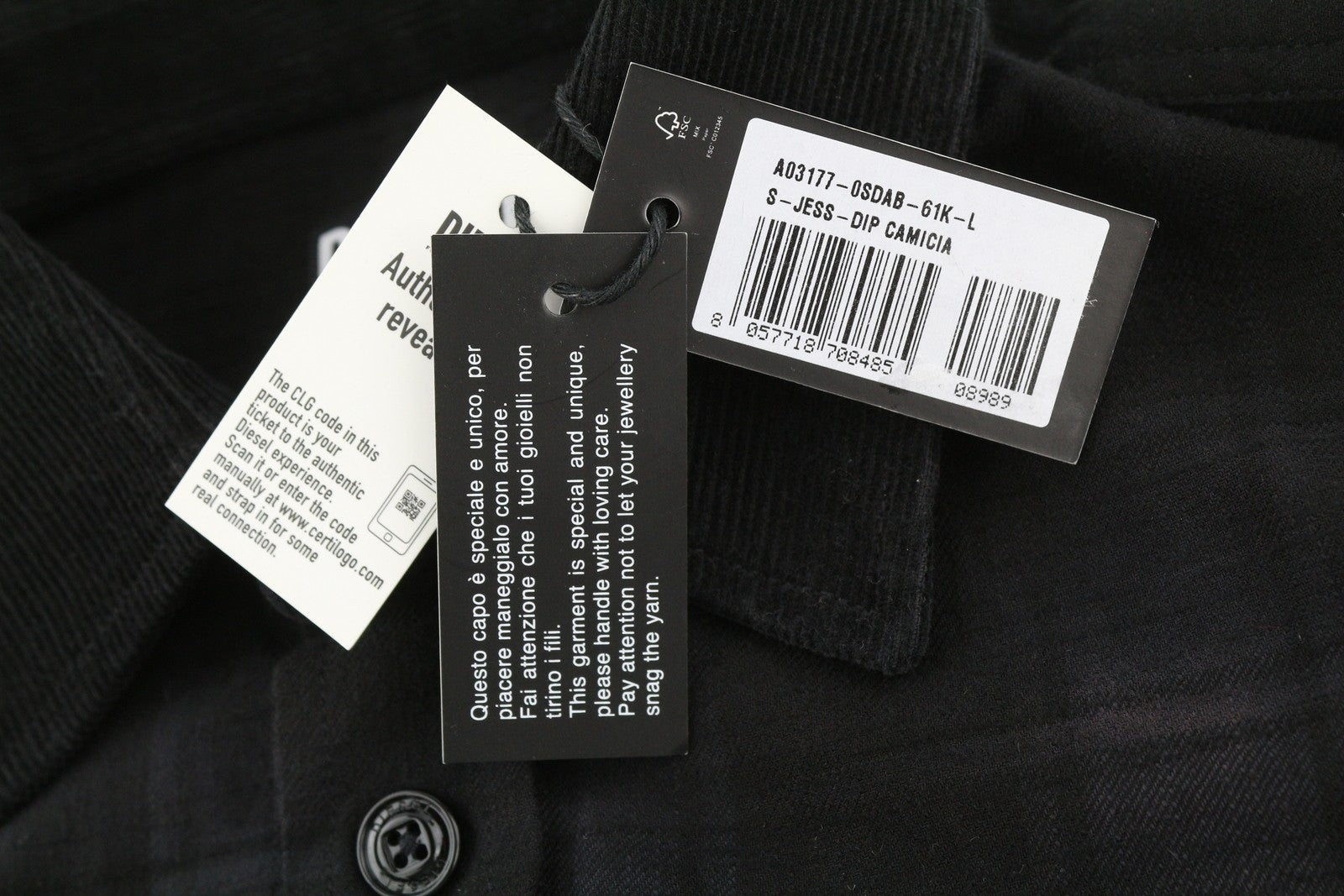 DIESEL S-Jess-Dip Men Shirt L Black Flannel Buttoned Plaid Spread Neck RRP€150