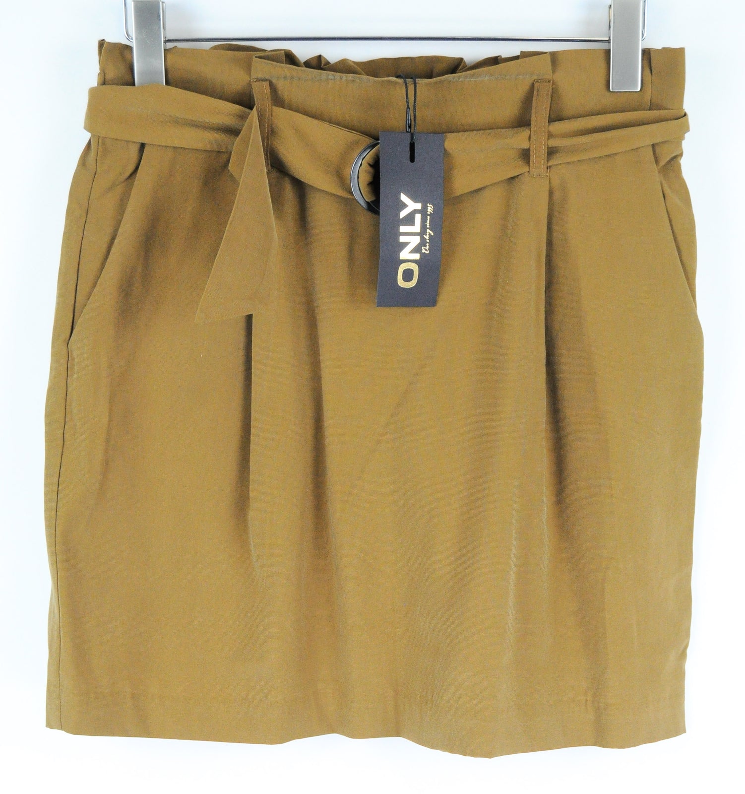 ONLY Miranda Women Skirt EU40 Brown Belted Pocketed Pull-On Mini Stretch Fit