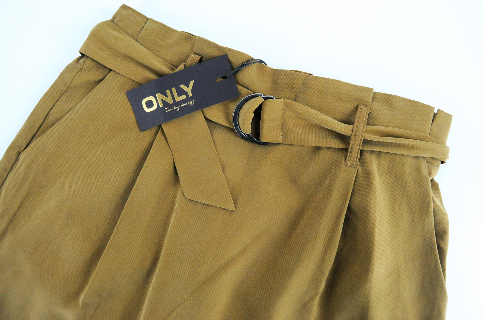 ONLY Miranda Women Skirt EU40 Brown Belted Pocketed Pull-On Mini Stretch Fit