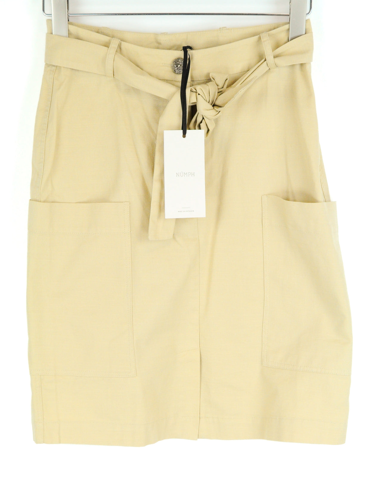 NUMPH Nubizzy Women Skirt EU36 Sand Beige Short Belted Zip-Fly Cotton Stretch