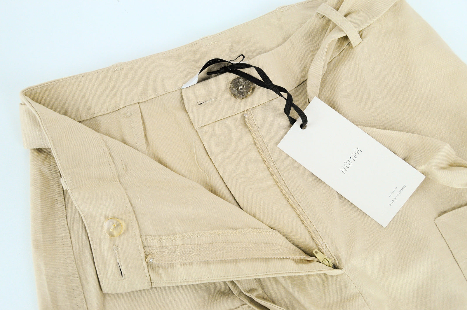 NUMPH Nubizzy Women Skirt EU36 Sand Beige Short Belted Zip-Fly Cotton Stretch