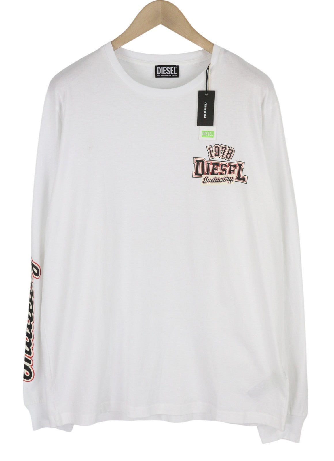 DIESEL T-Diegos-LS-K27 Men T-Shirt 2XL White Long Sleeve Crew Neck Tricot Logo