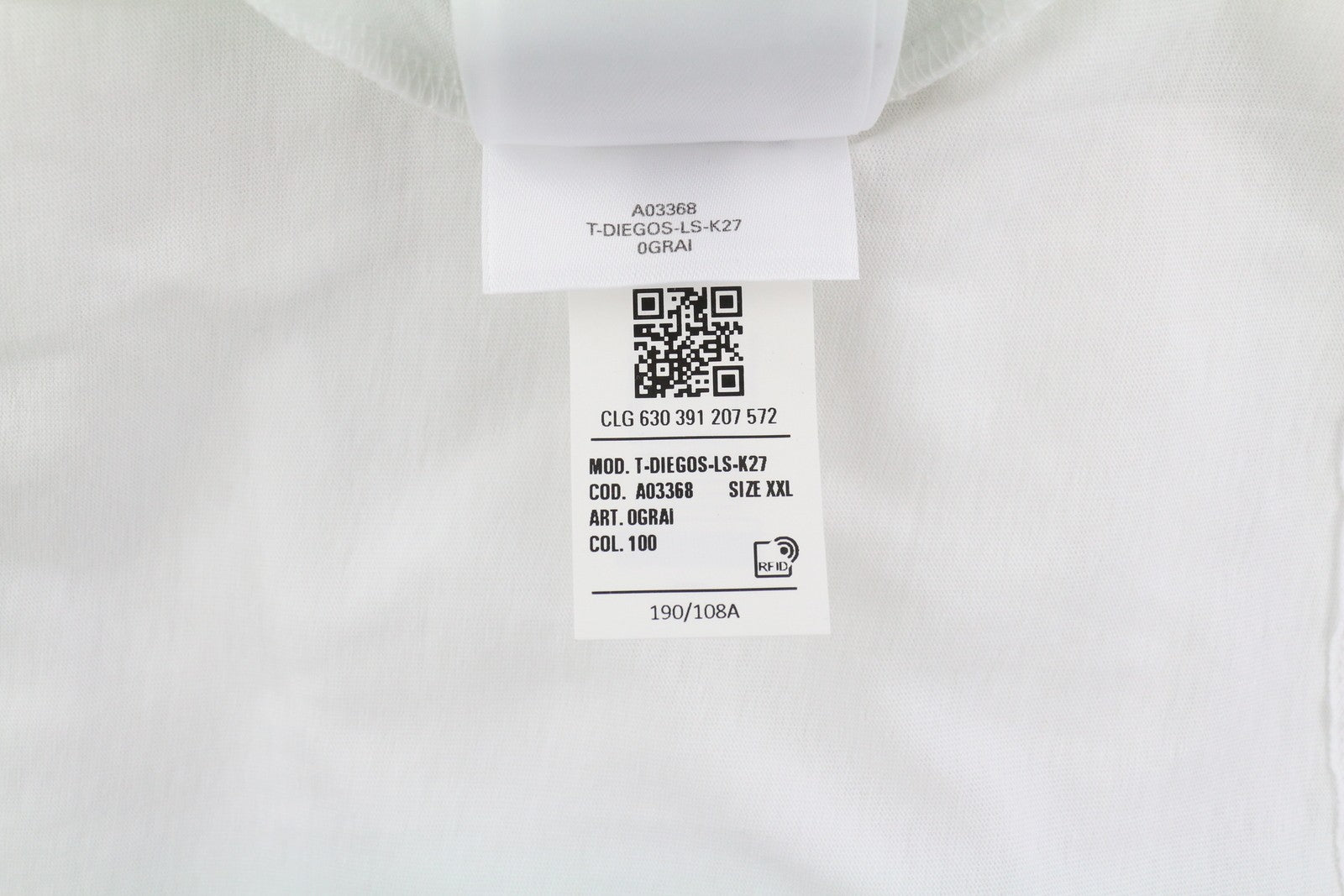 DIESEL T-Diegos-LS-K27 Men T-Shirt 2XL White Long Sleeve Crew Neck Tricot Logo