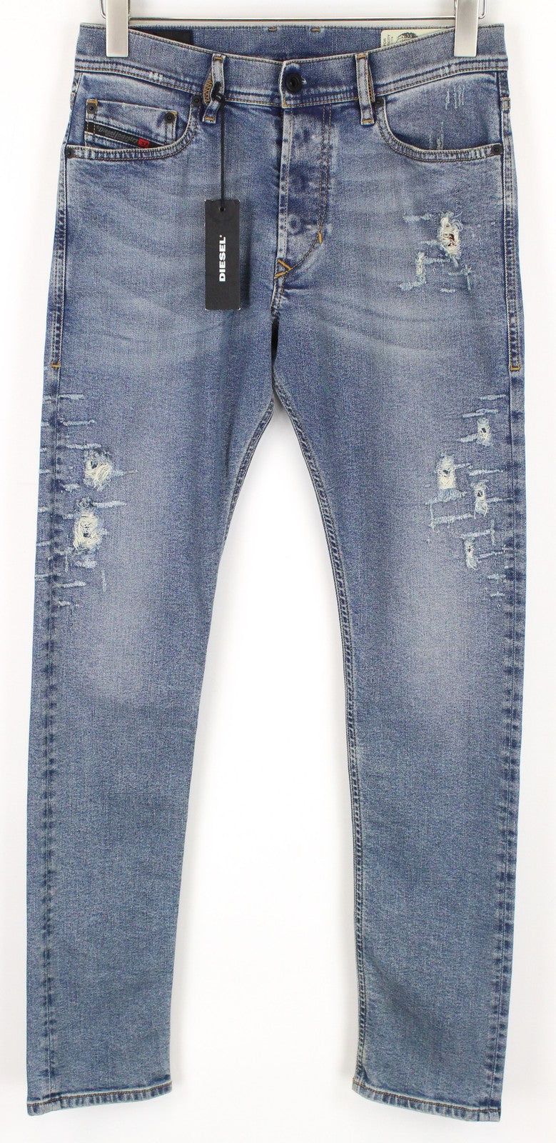 DIESEL Tepphar 080AC Men Jeans W27/L32 Slim Carrot Fit Blue Distressed Stretch