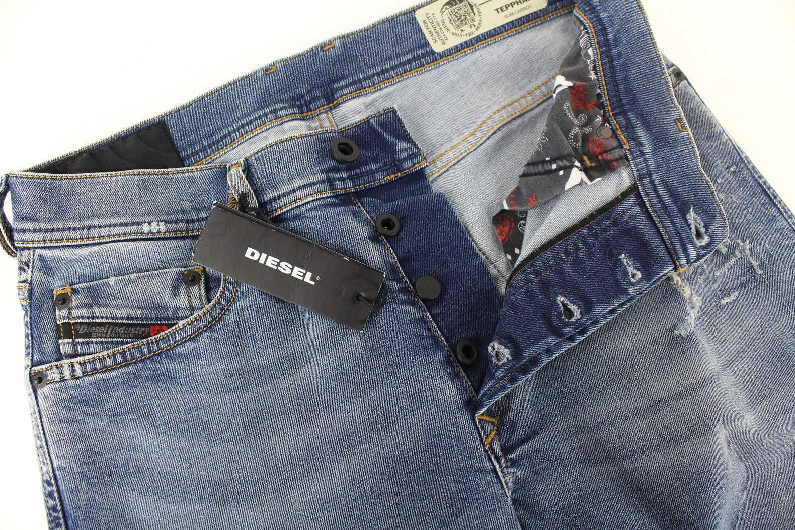 DIESEL Tepphar 080AC Men Jeans W27/L32 Slim Carrot Fit Blue Distressed Stretch