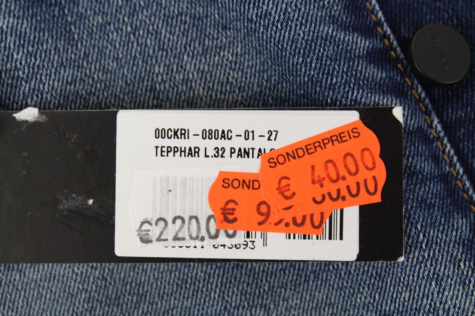 DIESEL Tepphar 080AC Men Jeans W27/L32 Slim Carrot Fit Blue Distressed Stretch